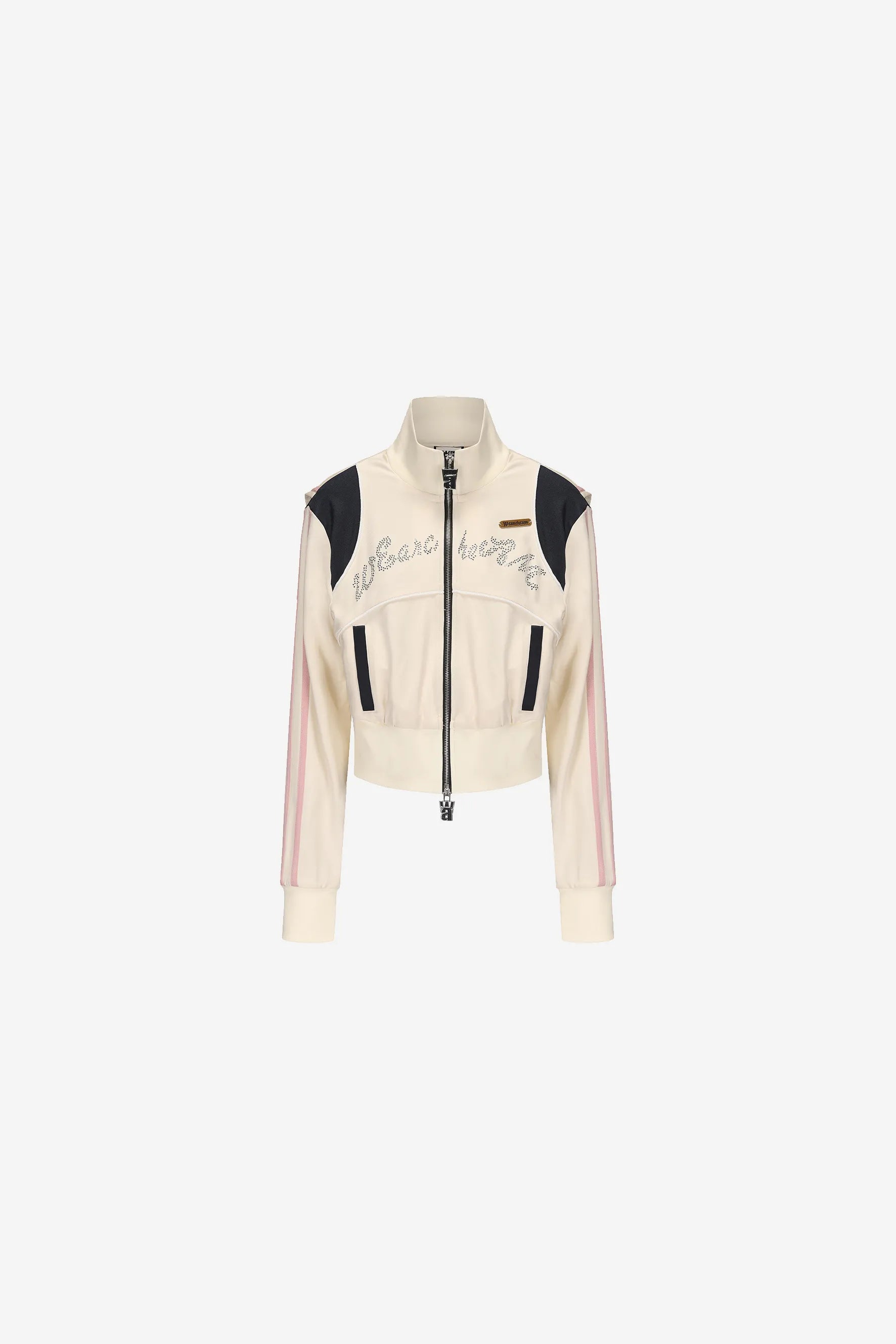 Curve-slimming acetate jacket with navy collar and contrast pink cuffs – WEANCHEAM