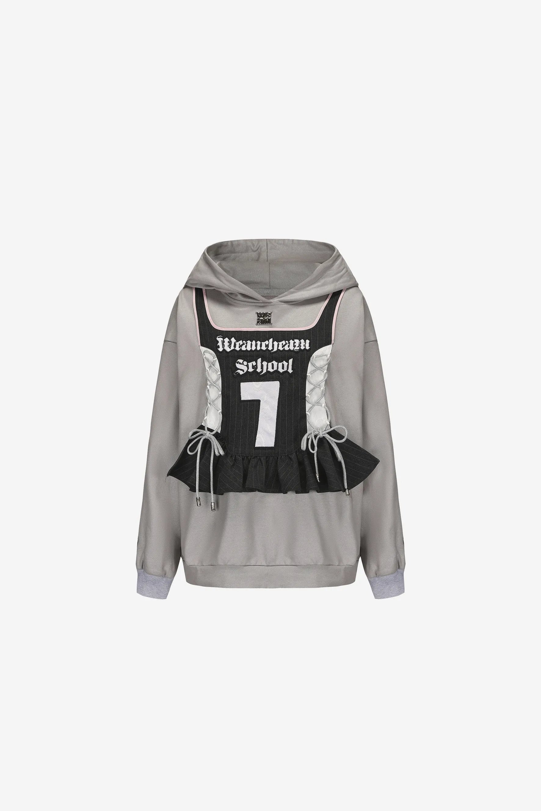 Cat ear hoodie dress with striped patchwork and side bows – WEANCHEAM