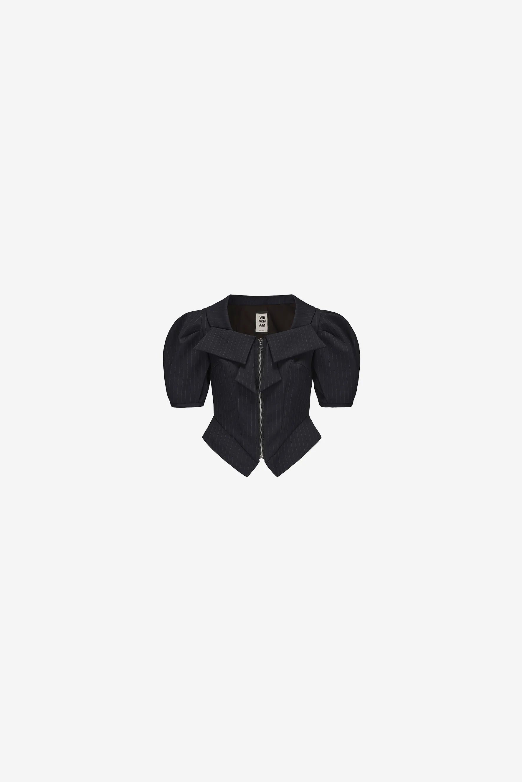  Bow tie neckline blouse with bubble sleeves and pointed hem – WEANCHEAM 