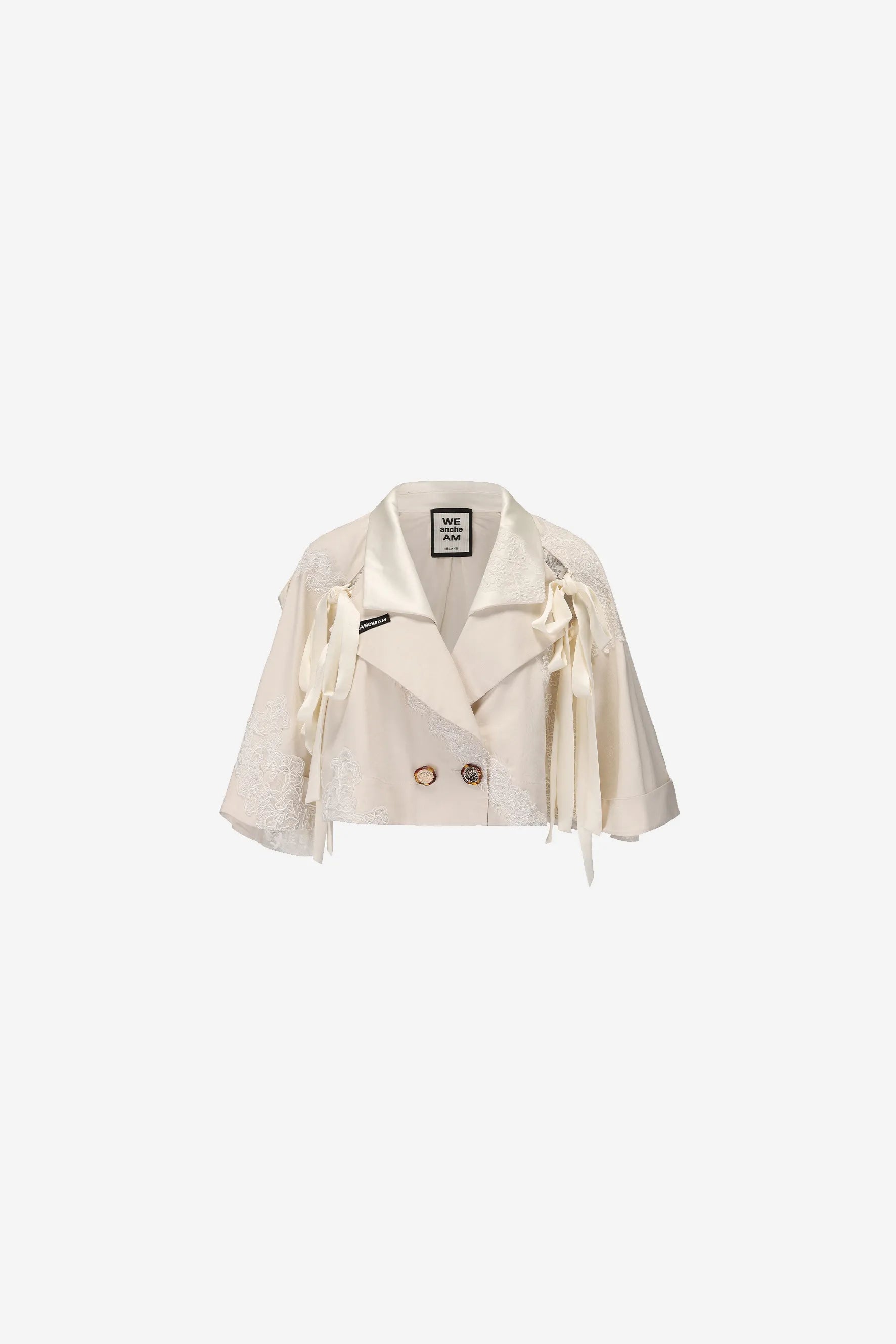  Removable lace collage cropped jacket with hood and high-low hem – WEANCHEAM
