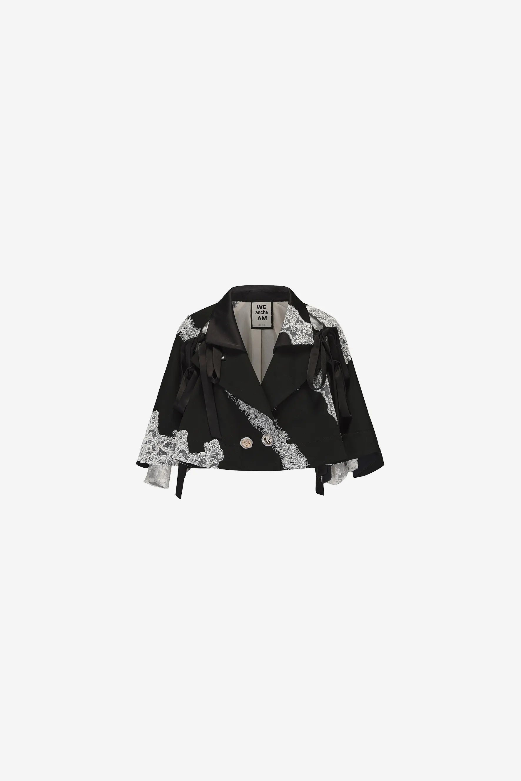  Removable lace collage cropped jacket with hood and high-low hem – WEANCHEAM