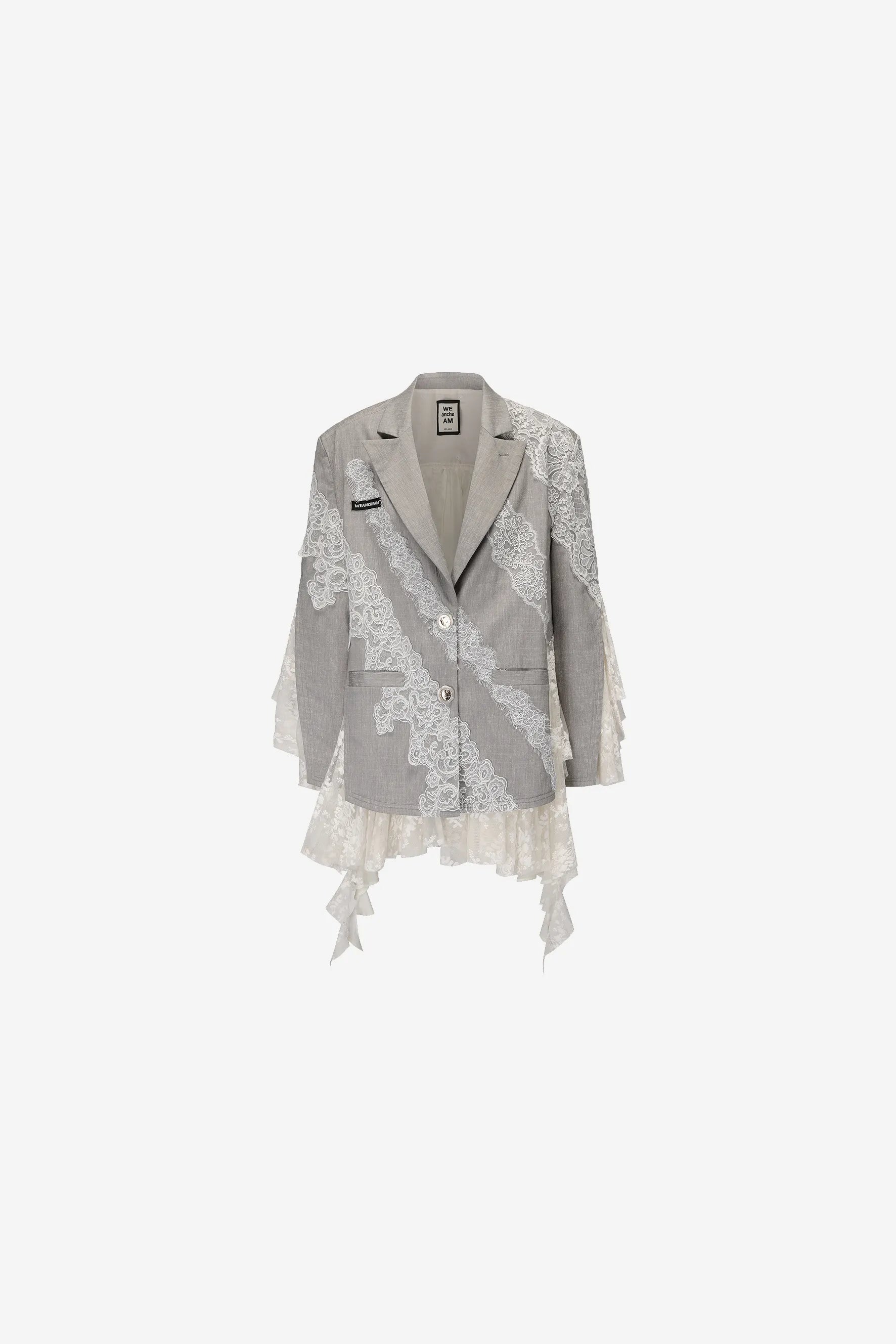 Asymmetric lace blazer with layered floral collage and classic lapel – WEANCHEAM
