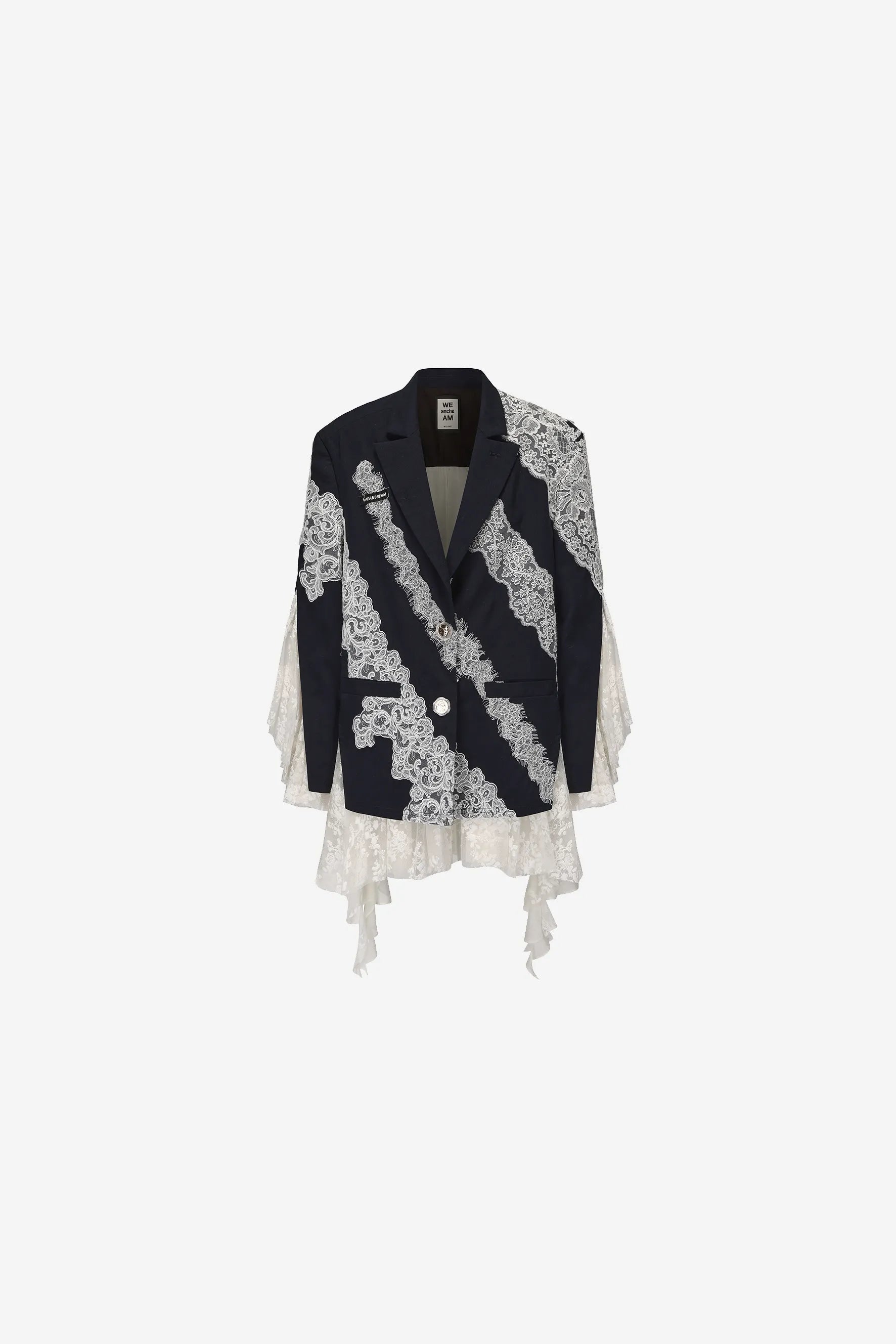 Asymmetric lace blazer with layered floral collage and classic lapel – WEANCHEAM
