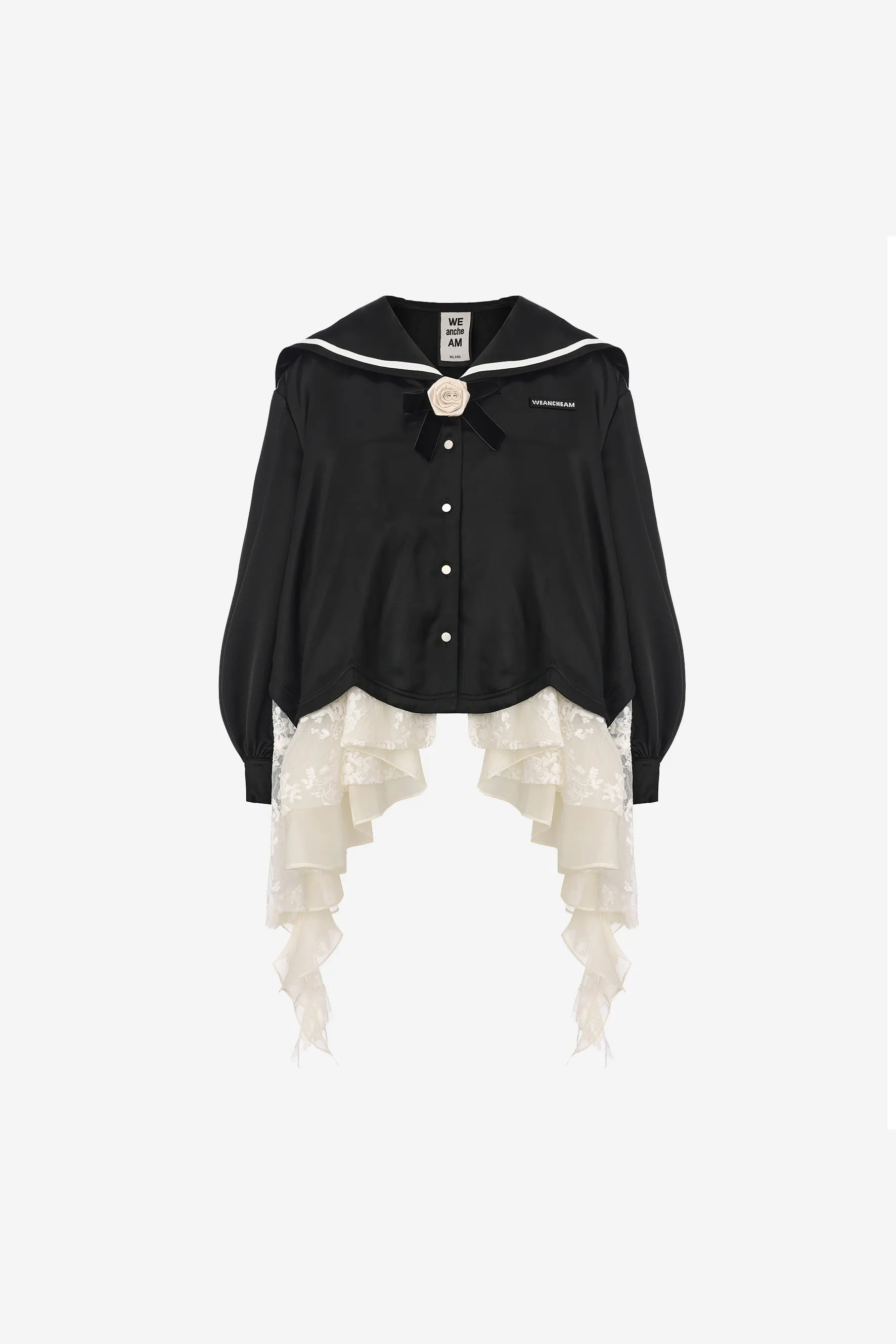 Layered lace navy collar shirt with asymmetric hem – WEANCHEAM