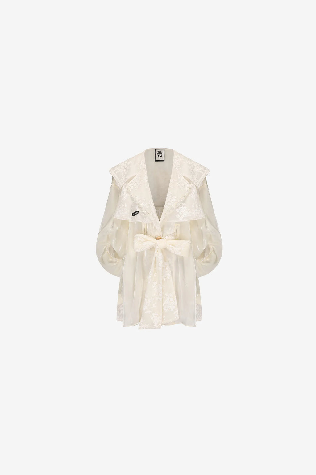 Navy collar chiffon lace patchwork jacket with ruffled back and satin organza sheen – WEANCHEAM