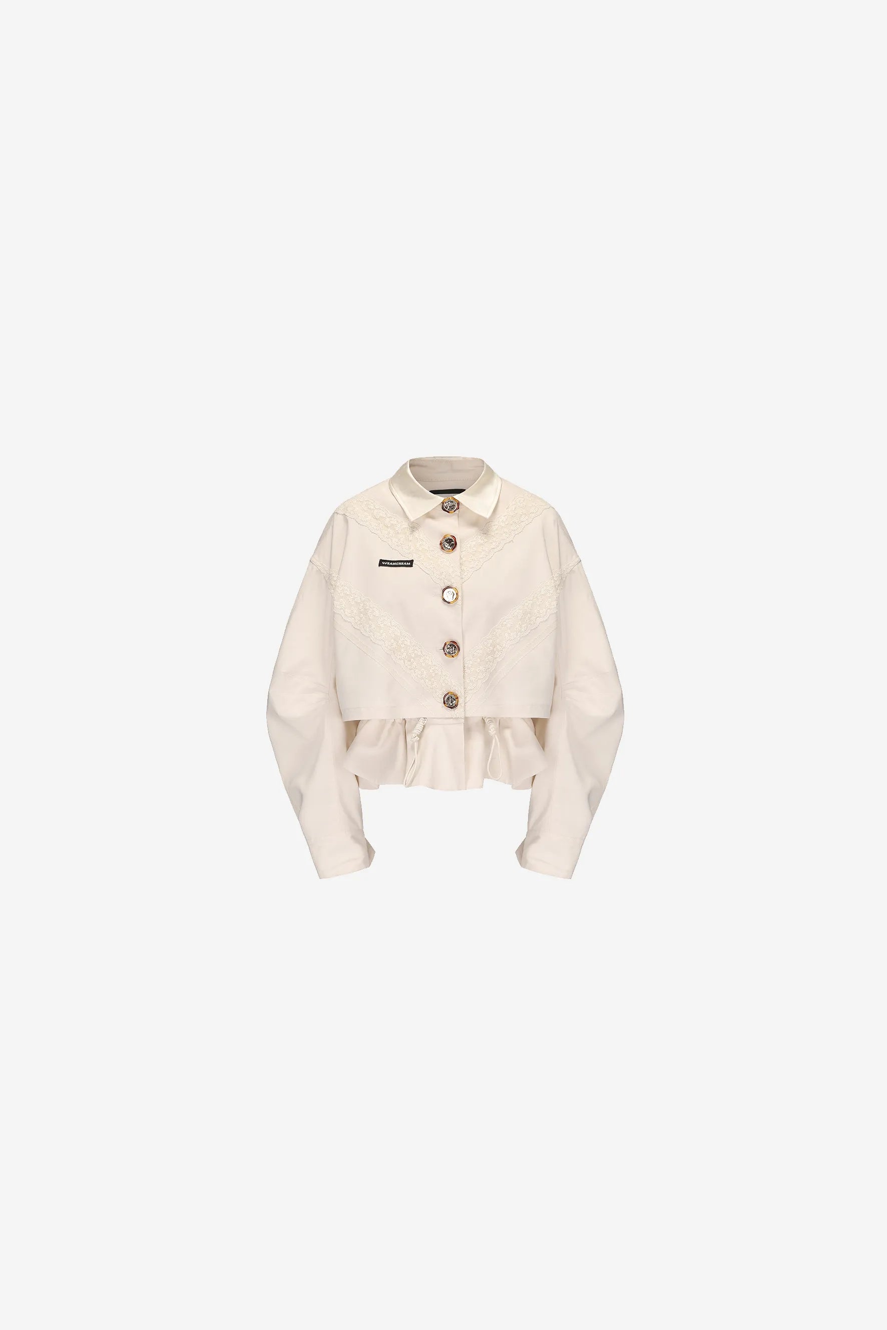 Layered lace hem drawstring jacket with ruffle trim and vintage buttons – WEANCHEAM