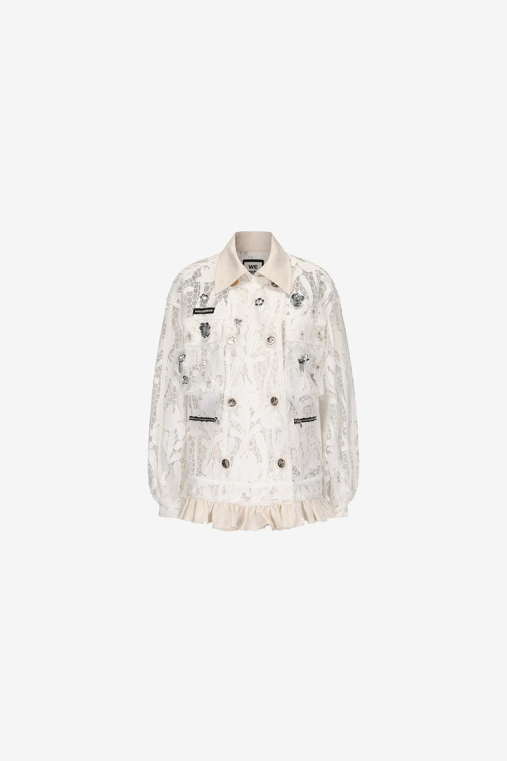 Double-breasted floral lace jacket with ruffle trim and contrast buttons – WEANCHEAM