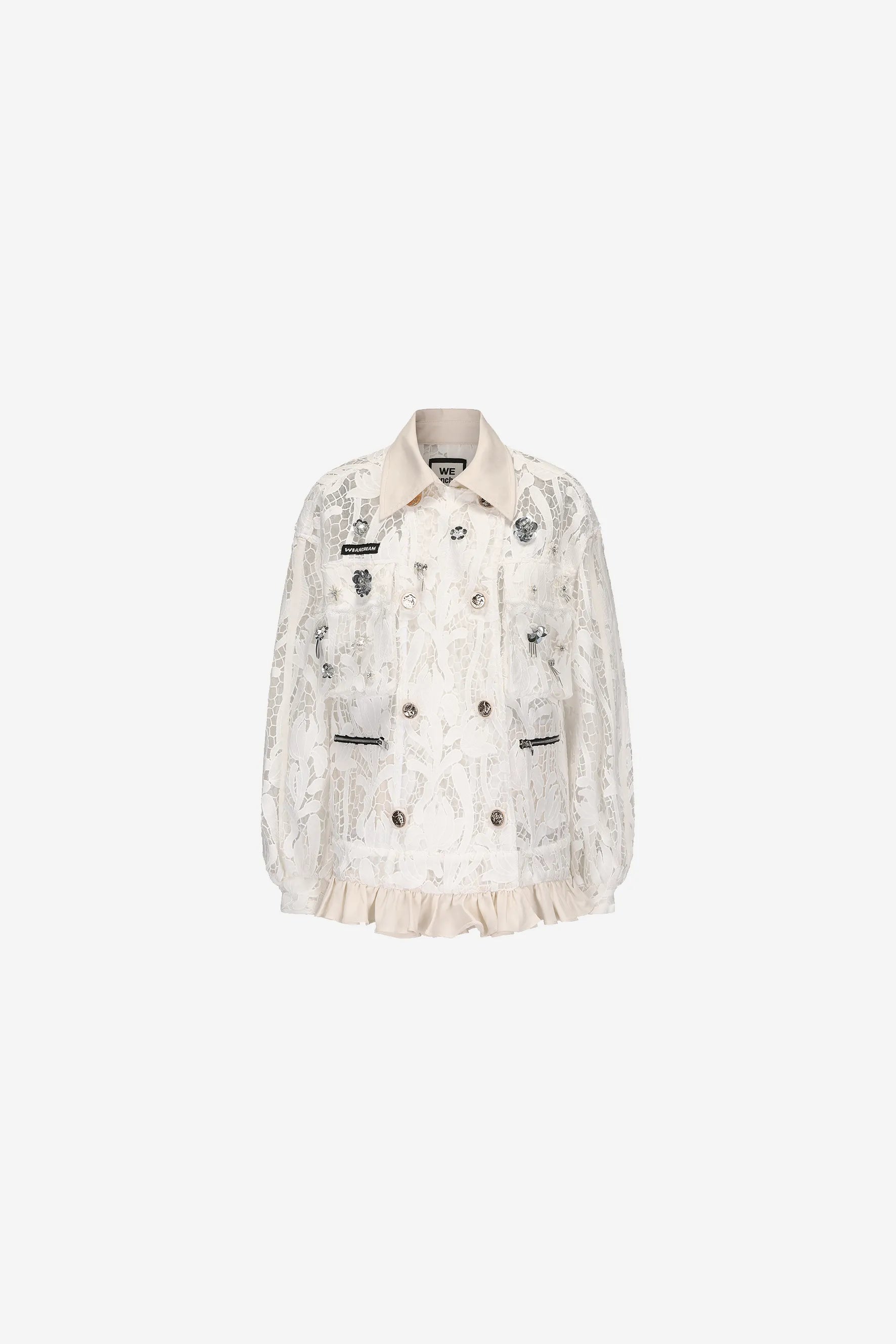 Double-breasted floral lace jacket with ruffle trim and contrast buttons – WEANCHEAM