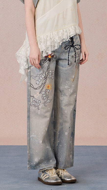 Allover Printed Jeans