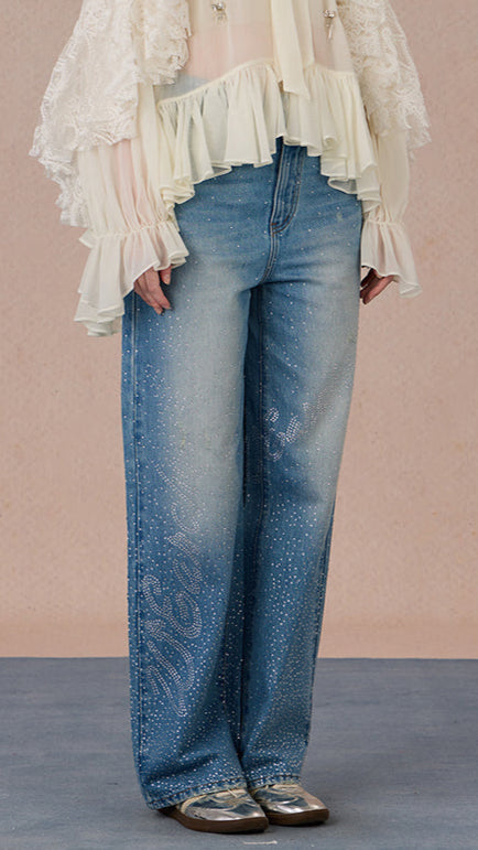 Rhinestone Denim Trousers