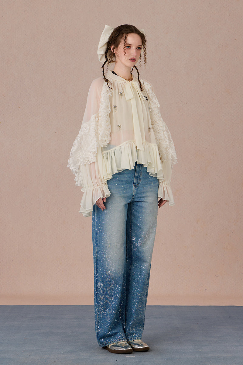 Rhinestone Denim Trousers