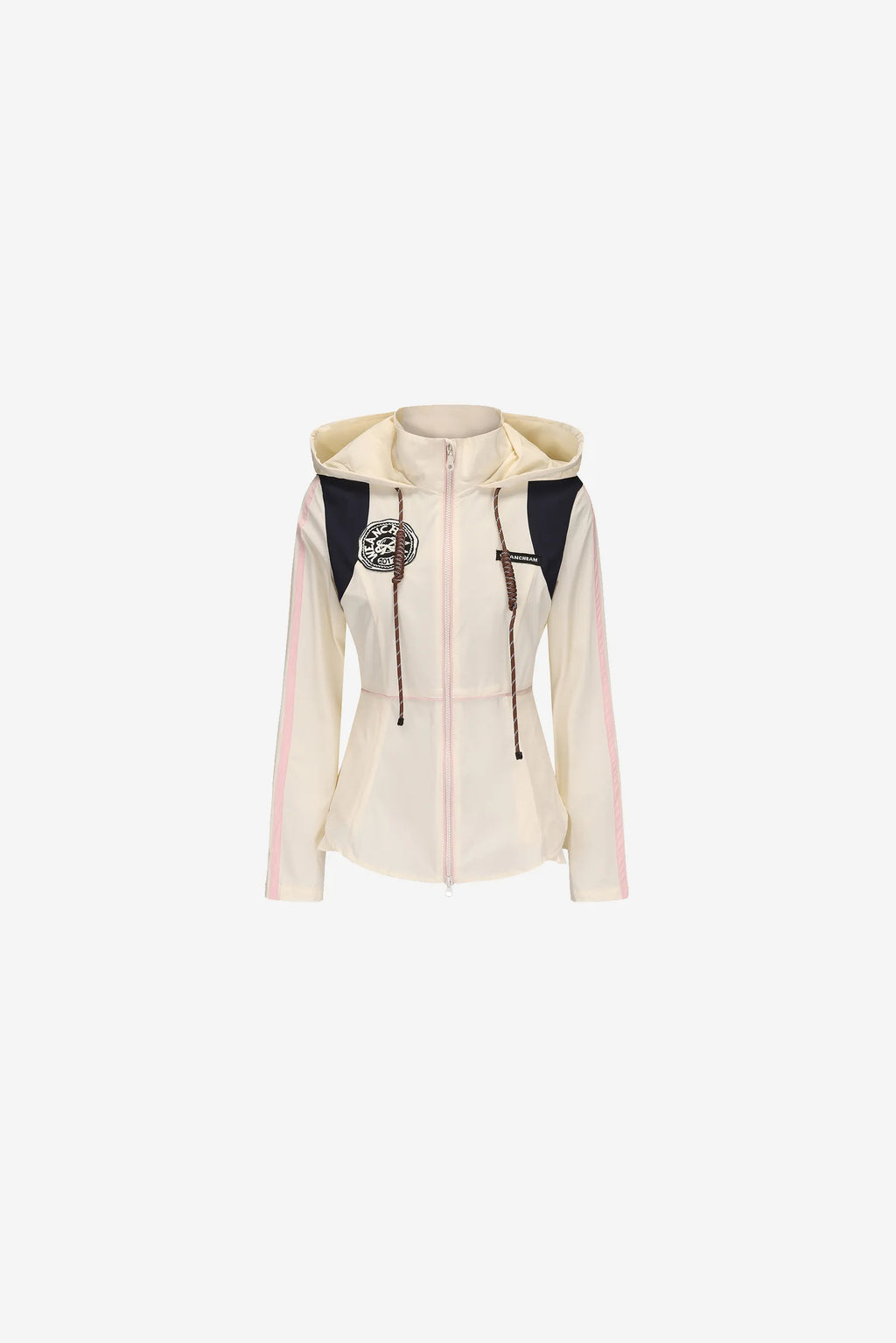 Slim-fit hooded windbreaker with asymmetrical hem and black accents – WEANCHEAM