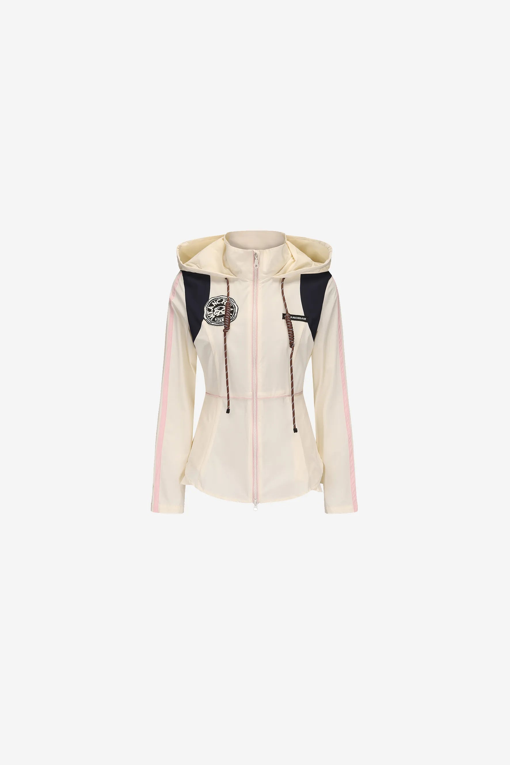 Slim-fit hooded windbreaker with asymmetrical hem and black accents – WEANCHEAM