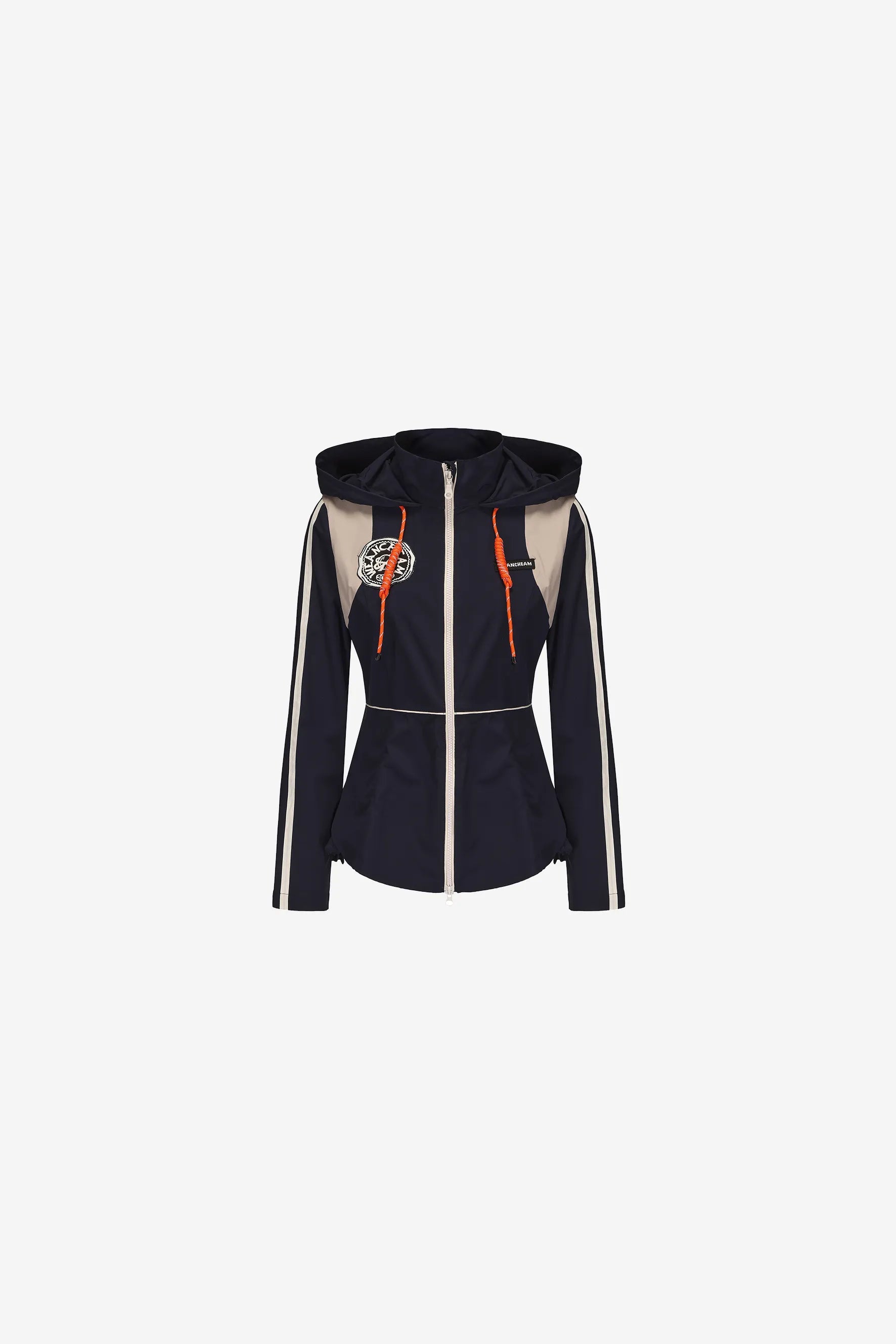 Slim-fit hooded windbreaker with asymmetrical hem and black accents – WEANCHEAM