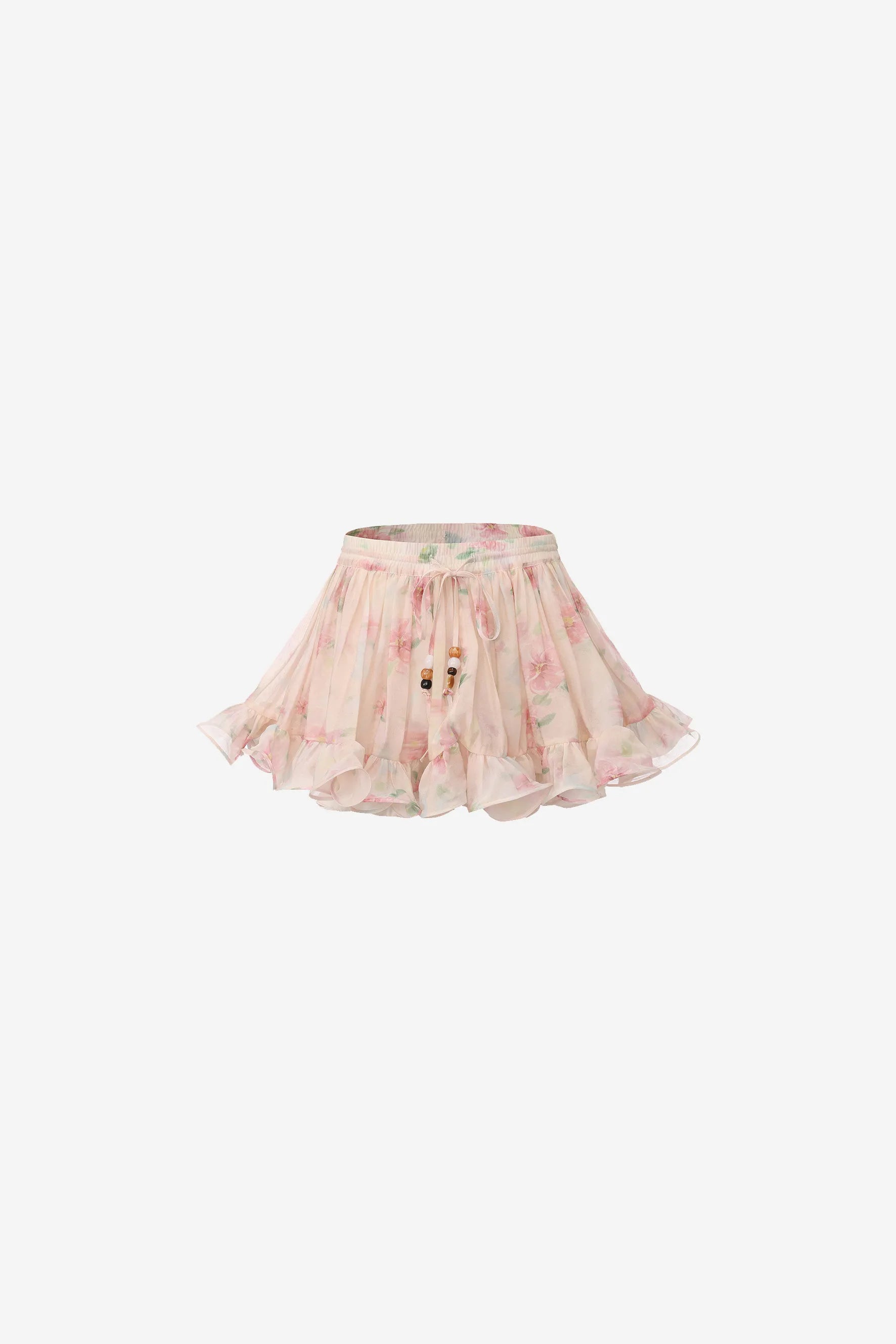 Lace hem short skirt with fishbone structure and beaded drawstring waist – WEANCHEAM
