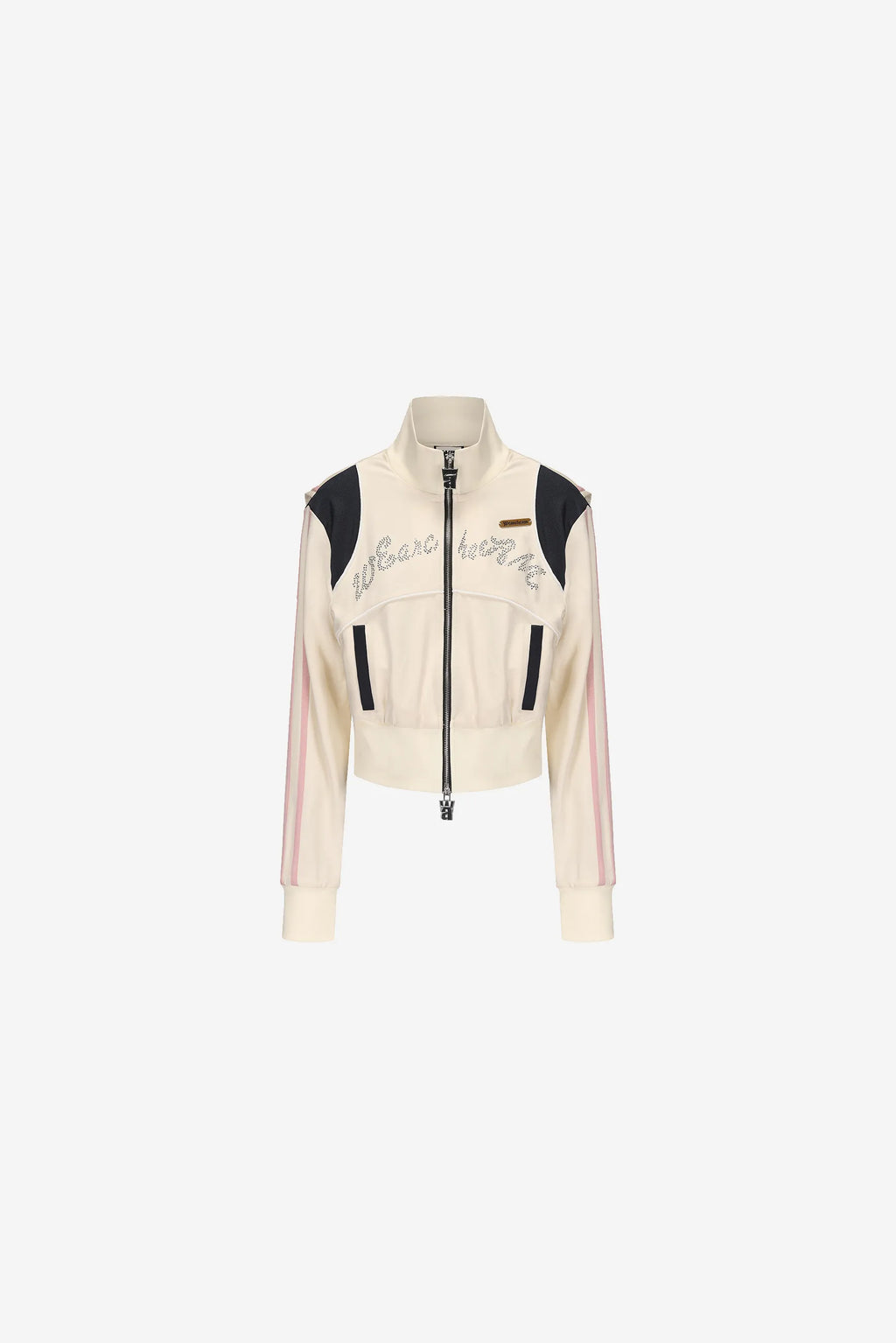 Curve-slimming acetate jacket with navy collar and contrast pink cuffs – WEANCHEAM