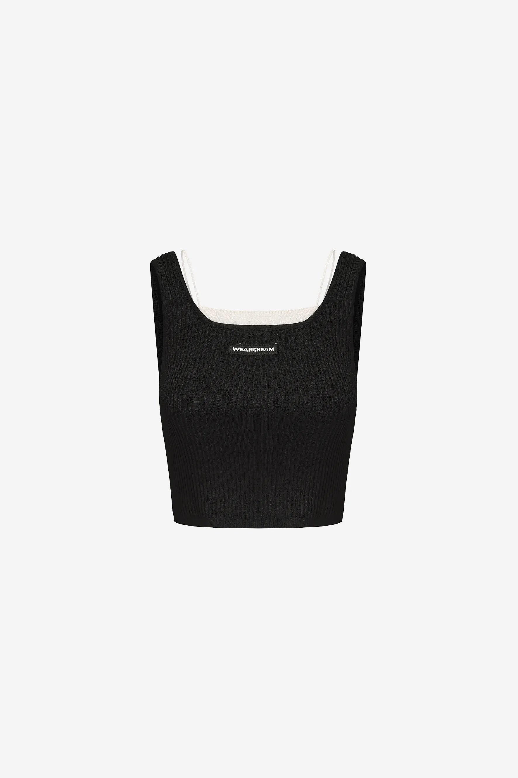 Black and white knitted fake two-piece tank top in ice hemp yarn – WEANCHEAM 