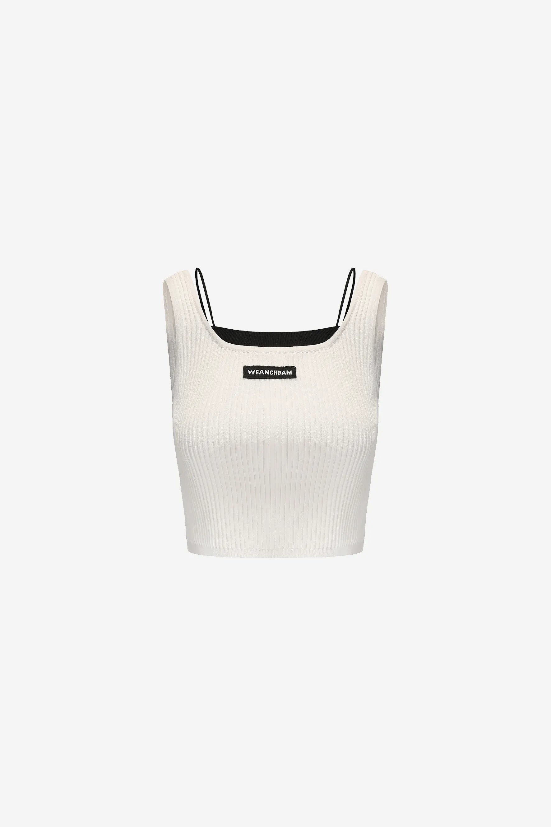 Black and white knitted fake two-piece tank top in ice hemp yarn – WEANCHEAM 