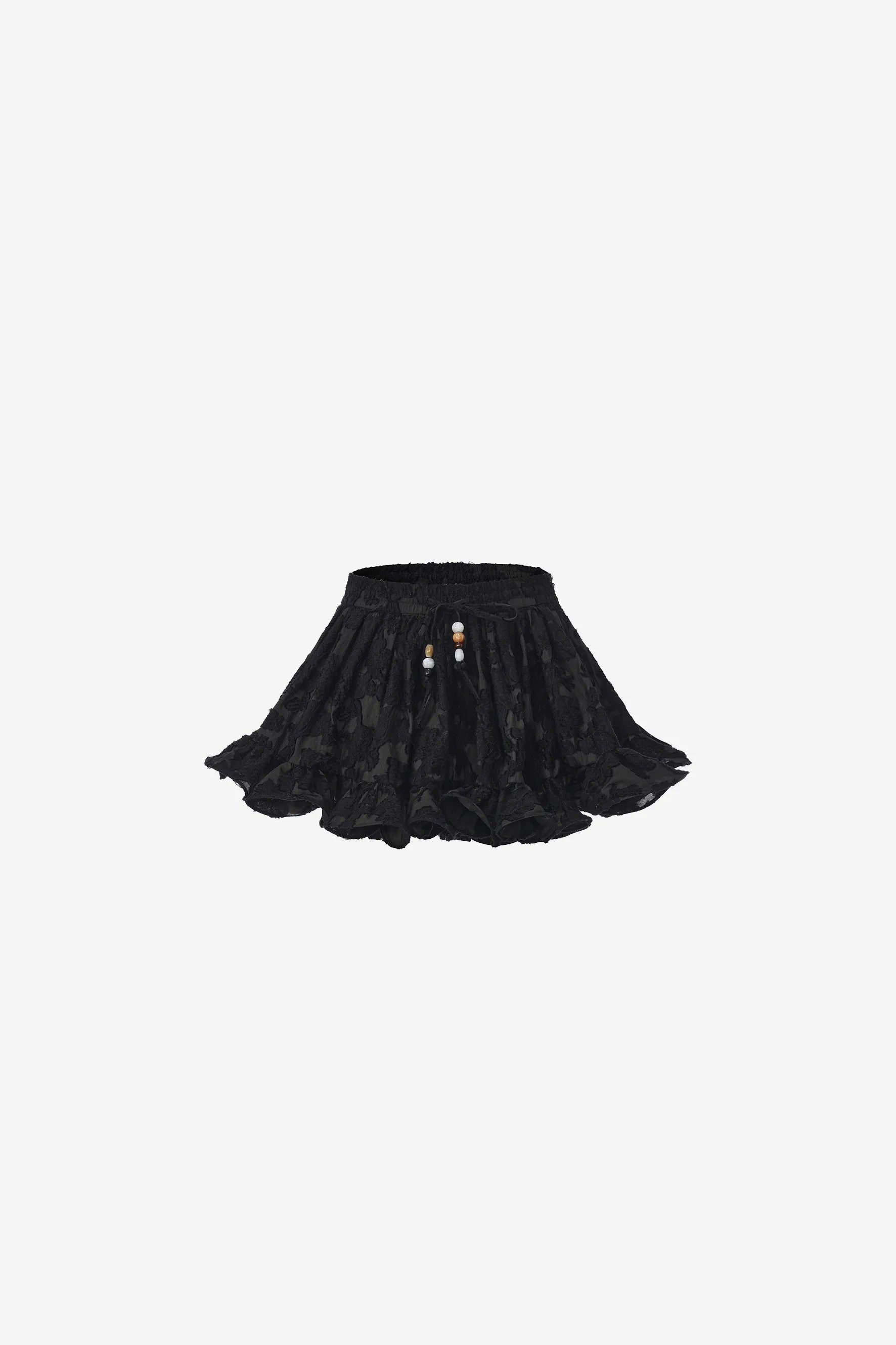 Lace hem short skirt with fishbone structure and beaded drawstring waist – WEANCHEAM