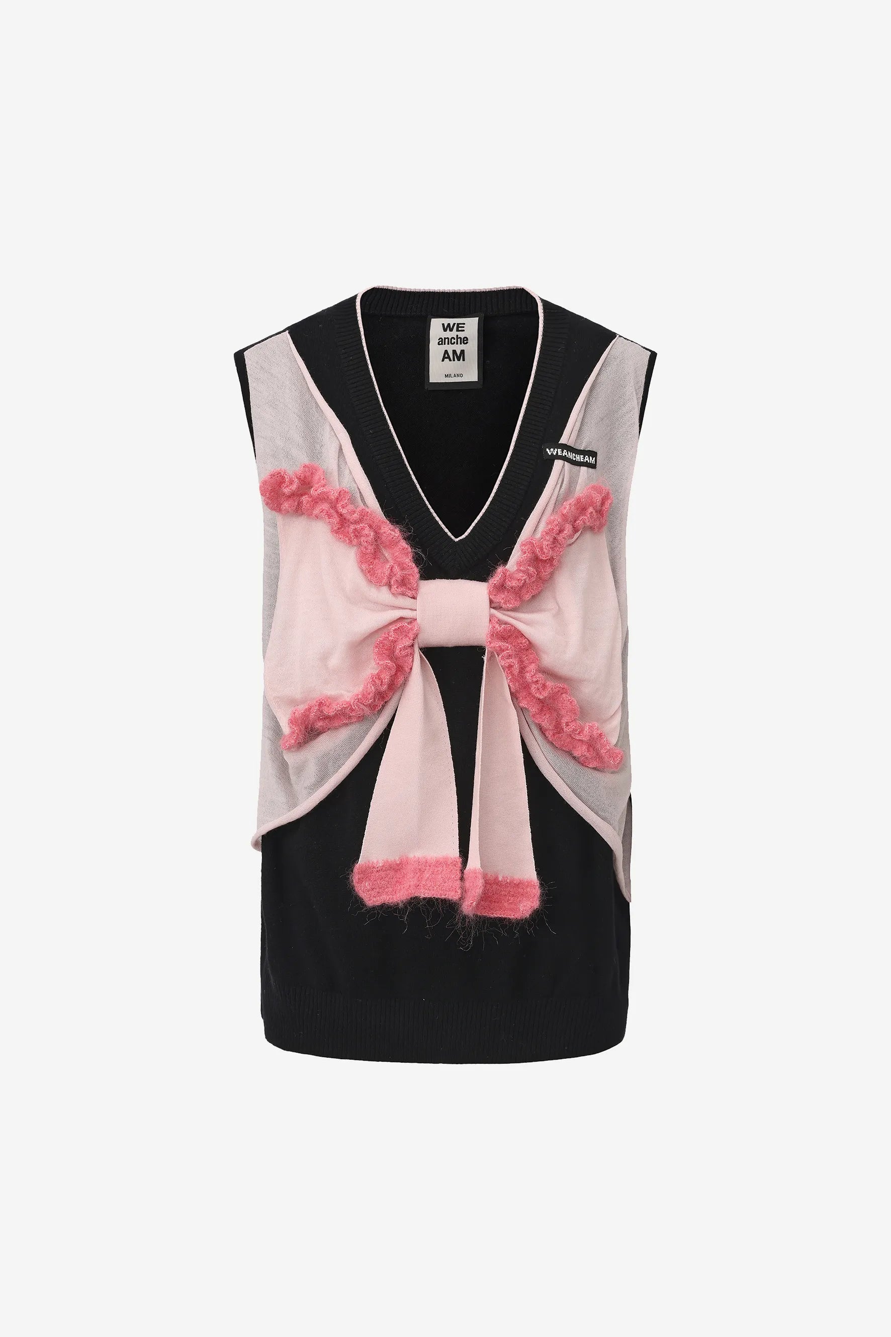 Knitted wool tank top with sculptural bow and crocheted edges – WEANCHEAM