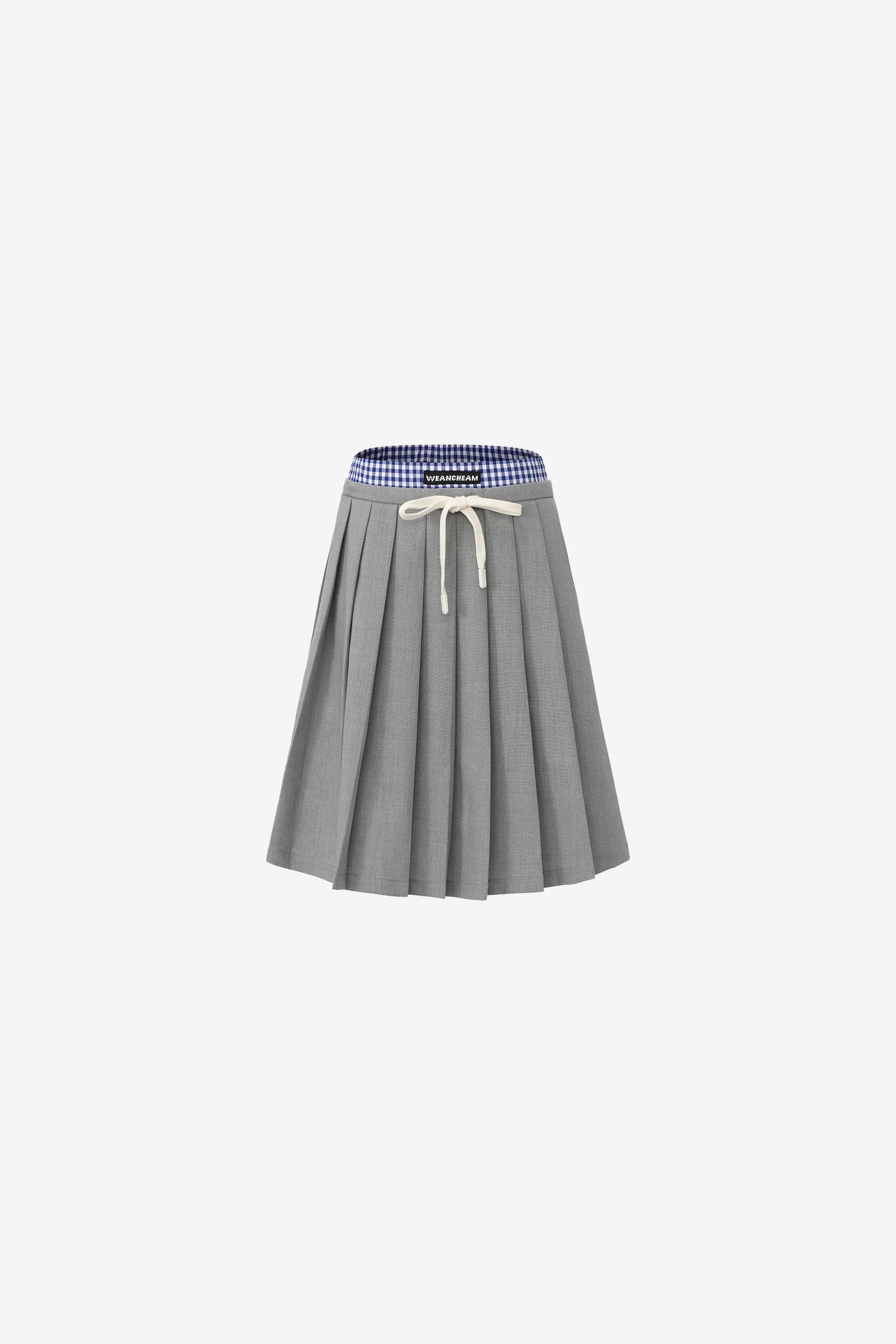Double pleated wool-cashmere midi skirt with checkered detail – WEANCHEAM