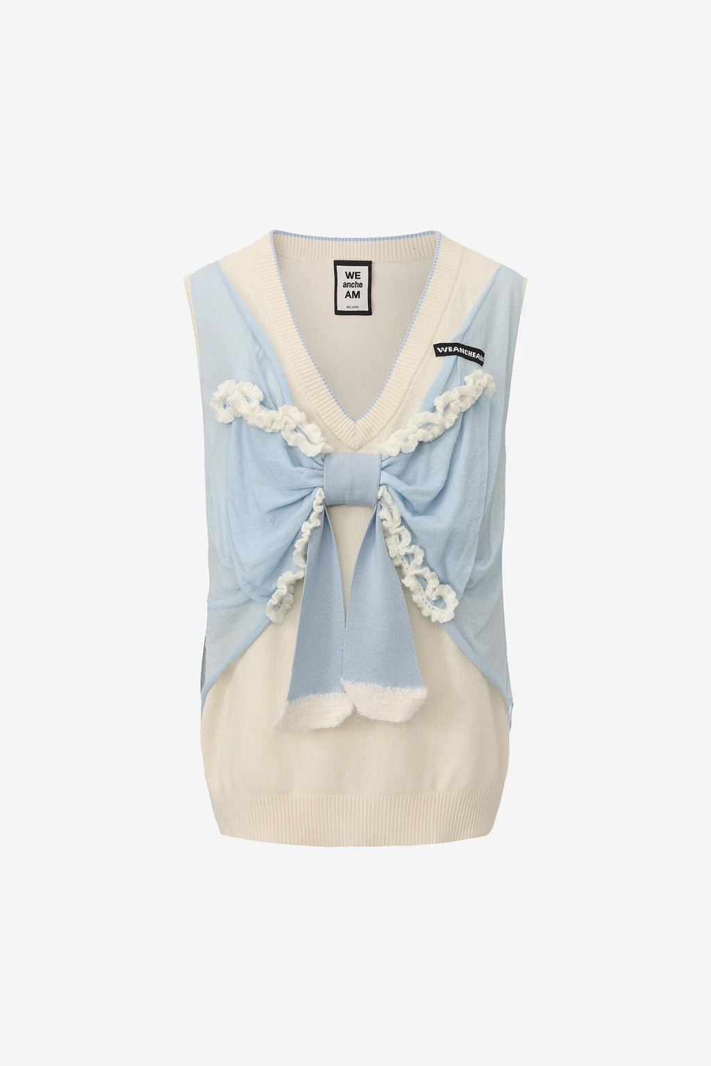 Knitted wool tank top with sculptural bow and crocheted edges – WEANCHEAM