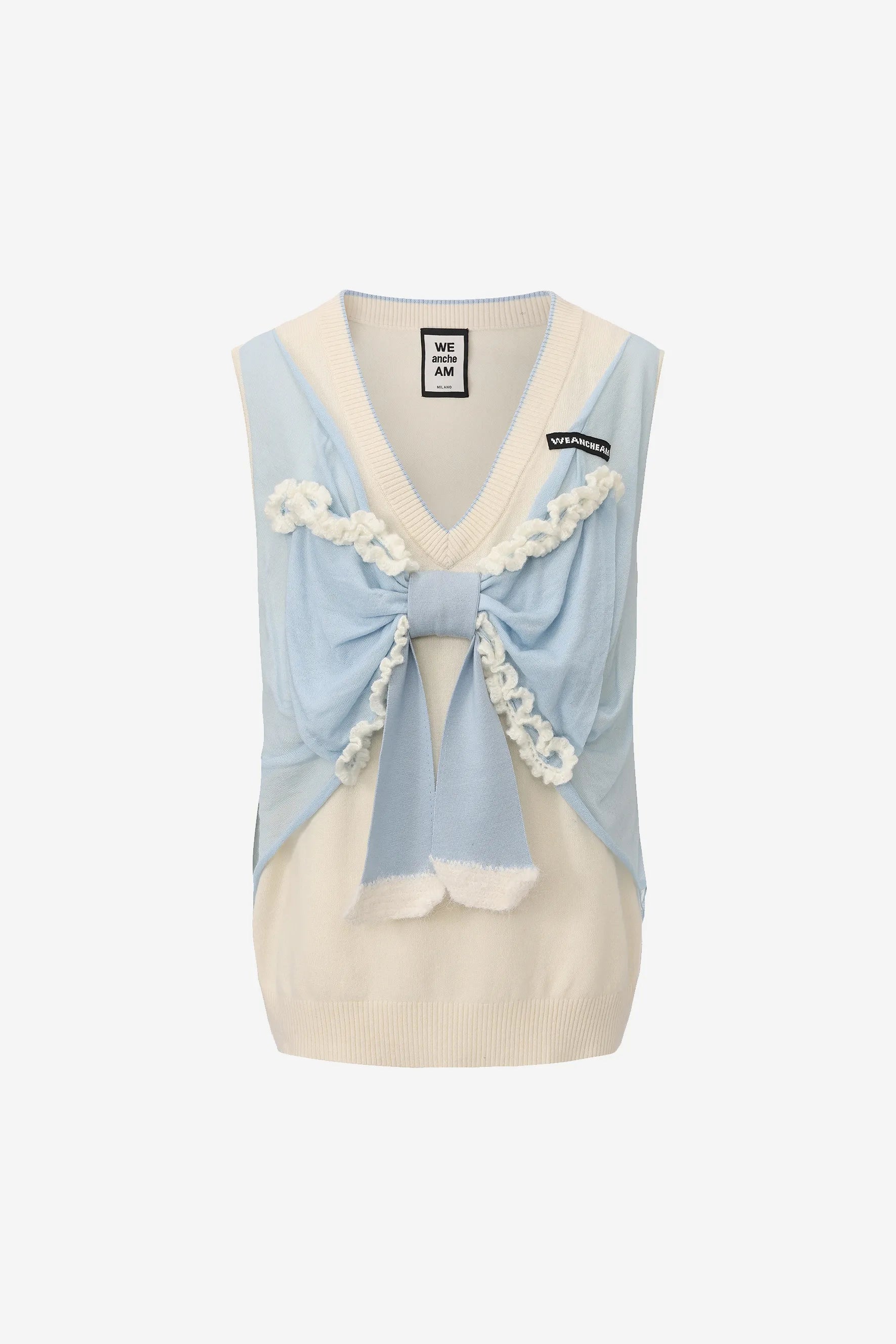 Knitted wool tank top with sculptural bow and crocheted edges – WEANCHEAM