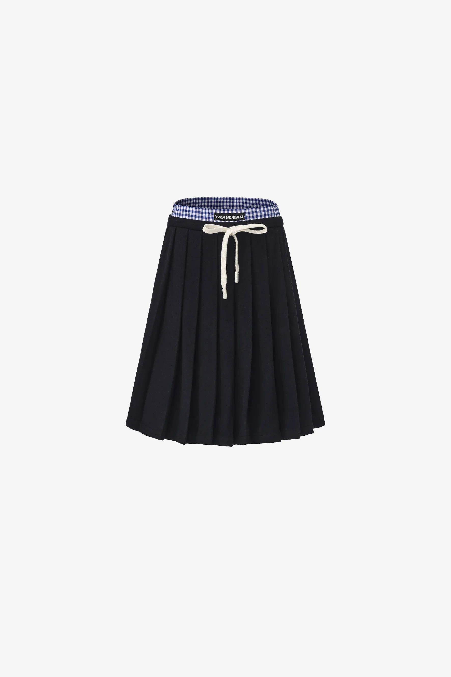 Double pleated wool-cashmere midi skirt with checkered detail – WEANCHEAM
