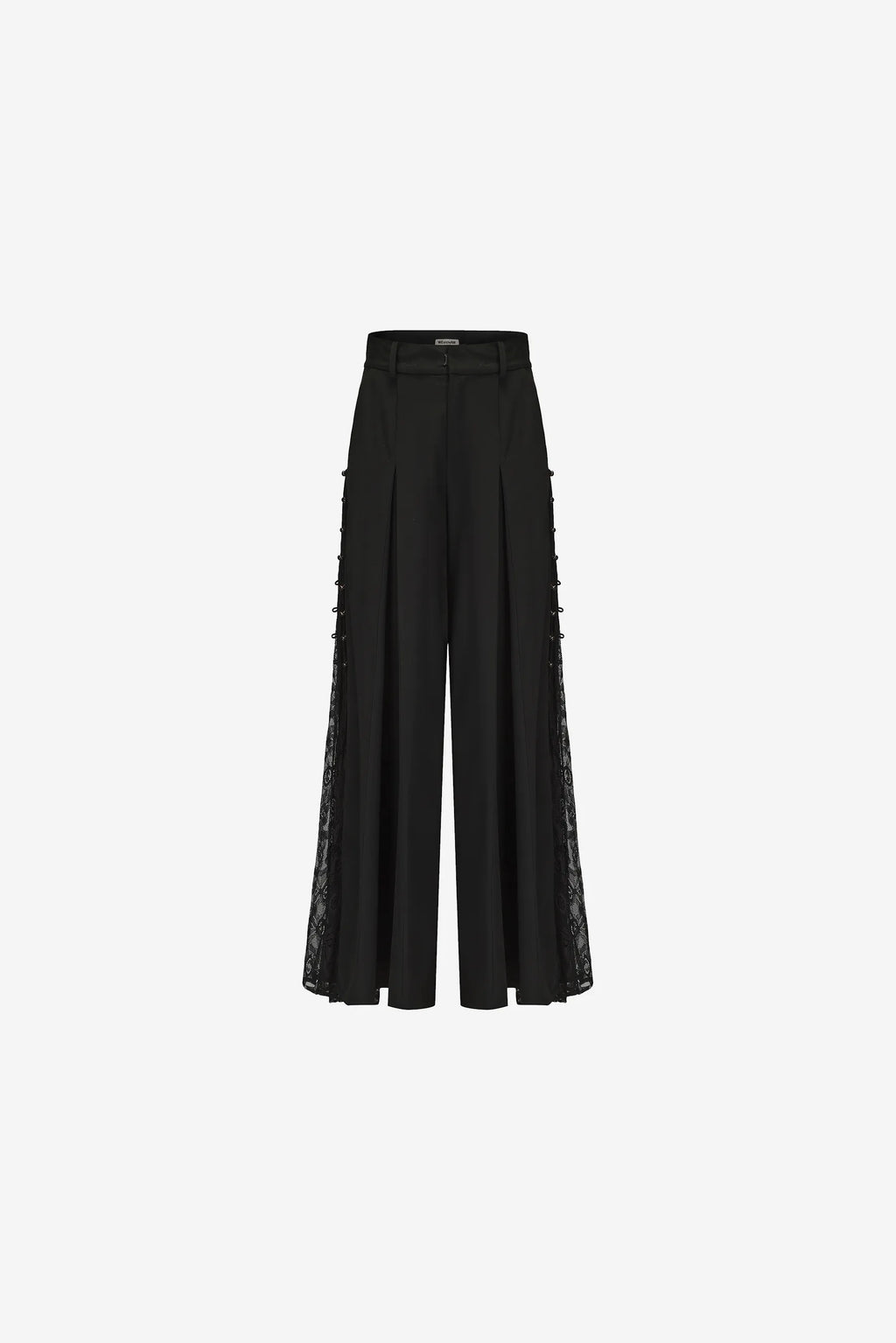 Lace patchwork wide-leg draped pants with metal side buttons – WEANCHEAM