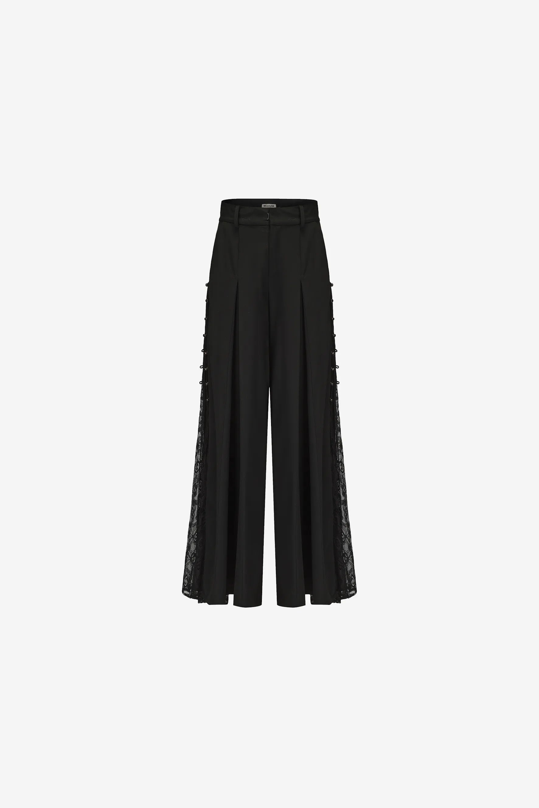 Lace patchwork wide-leg draped pants with metal side buttons – WEANCHEAM