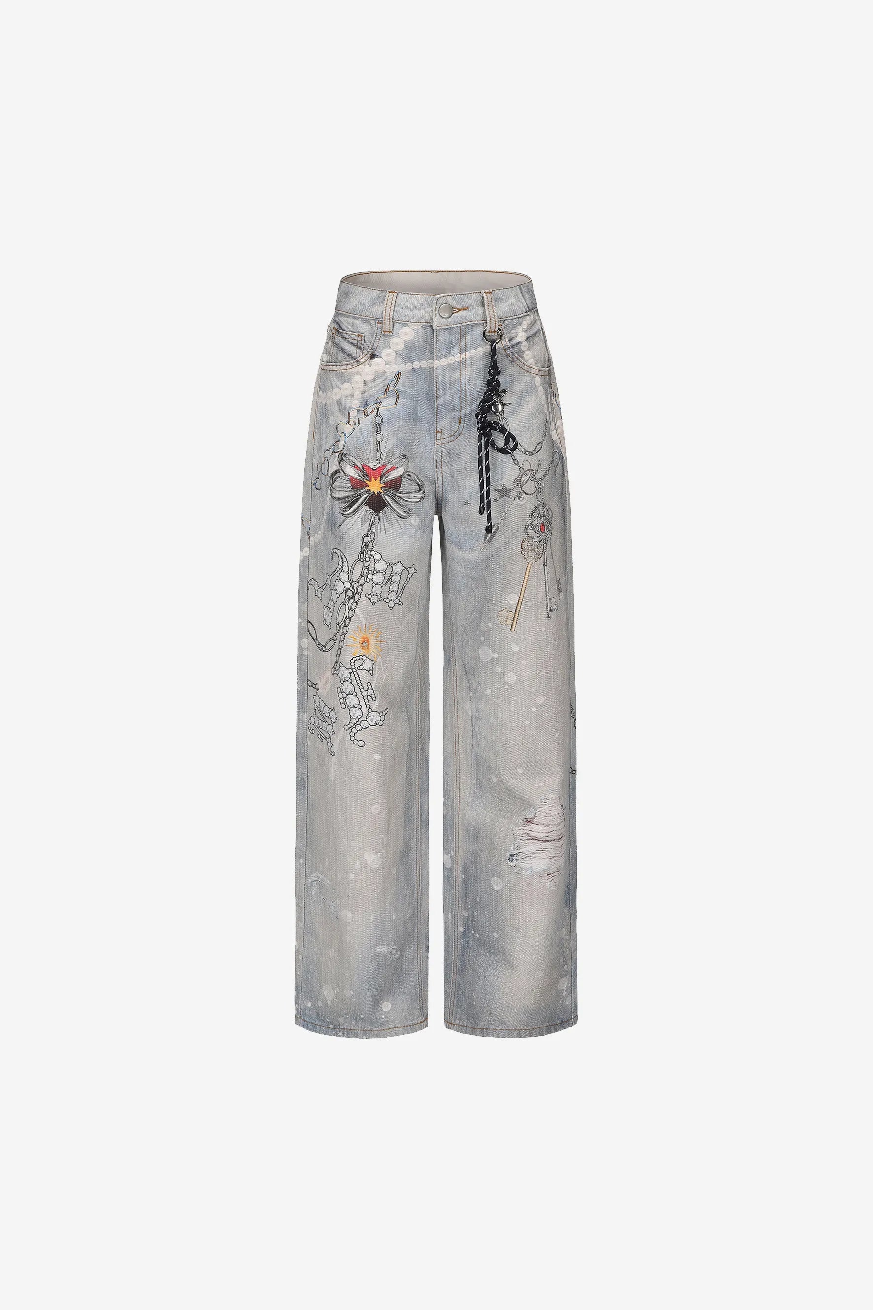 Allover printed loose-fit denim jeans with artistic graphics – WEANCHEAM