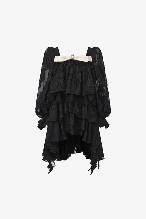 Multi-layered bubble sleeve dress with ruffles and sculptural bow – WEANCHEAM