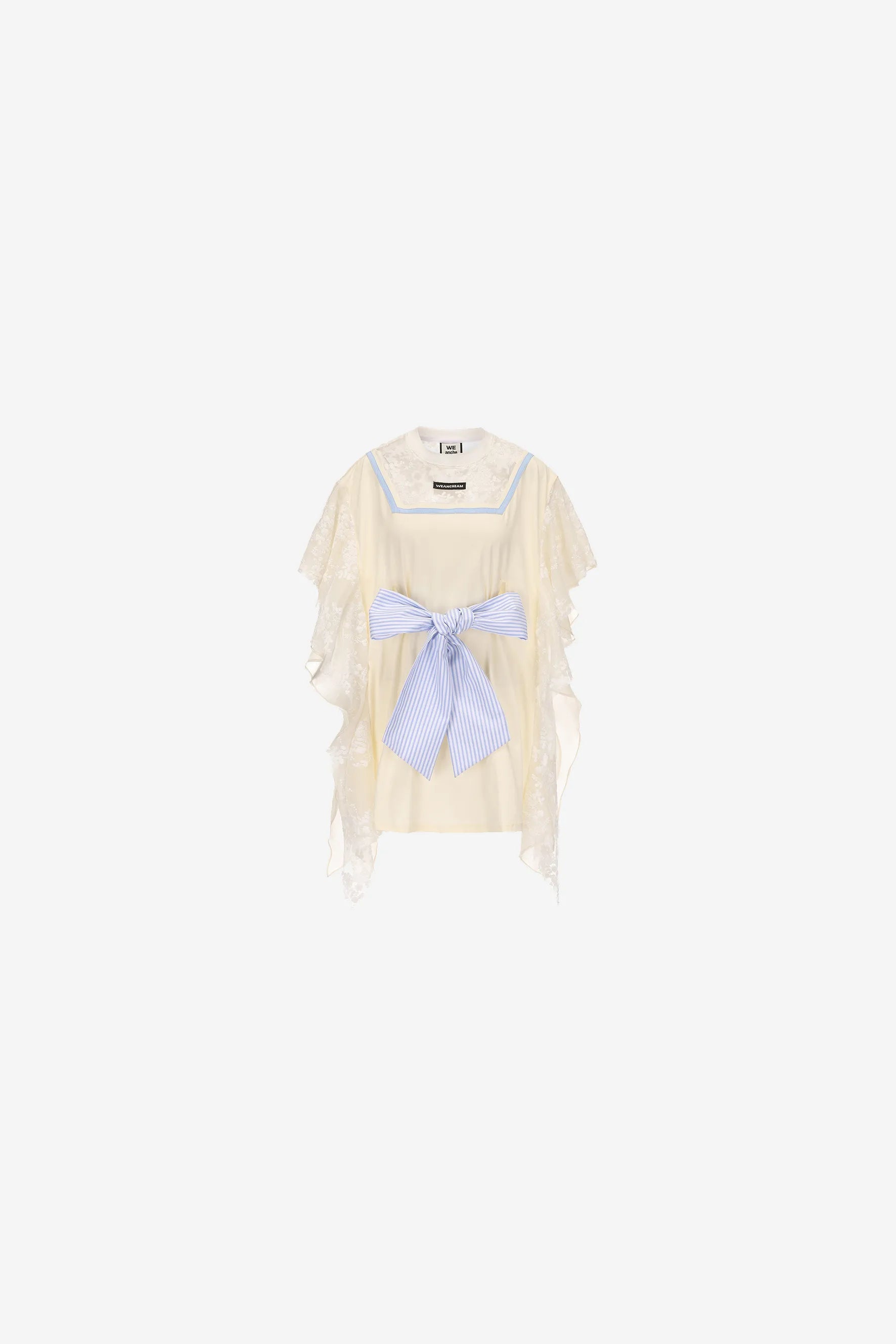 Lace bow tie cotton dress with patchwork sleeves – WEANCHEAM