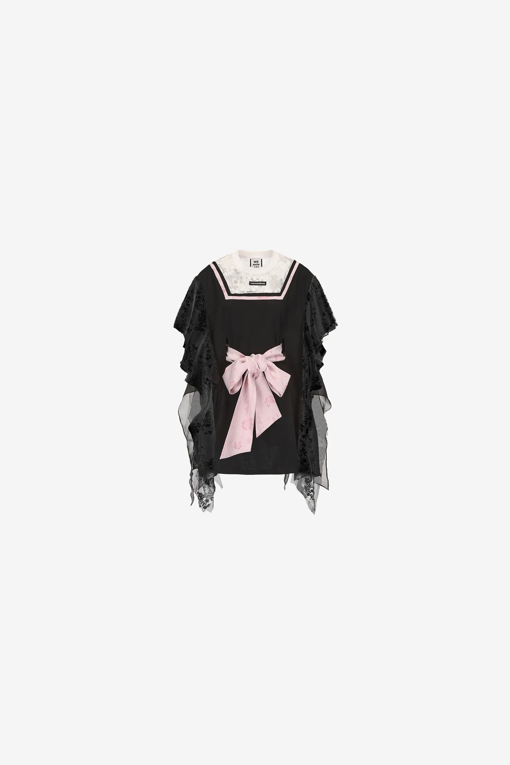 Lace bow tie cotton dress with patchwork sleeves – WEANCHEAM