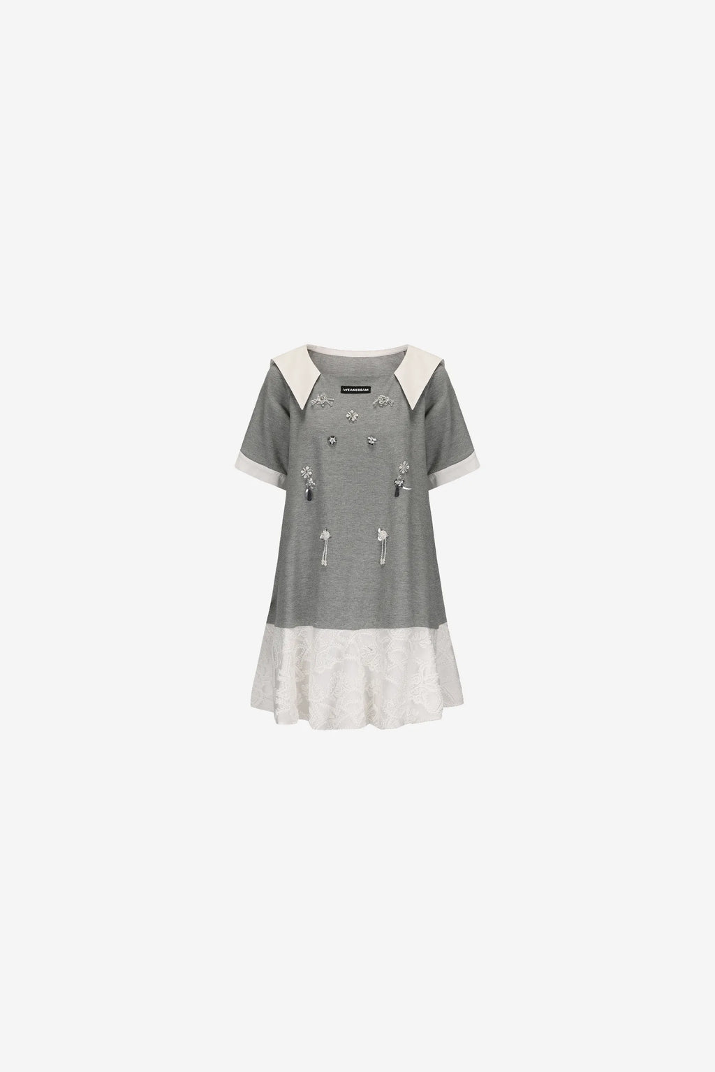 Square neck beaded cotton summer dress with lace hem – WEANCHEAM 