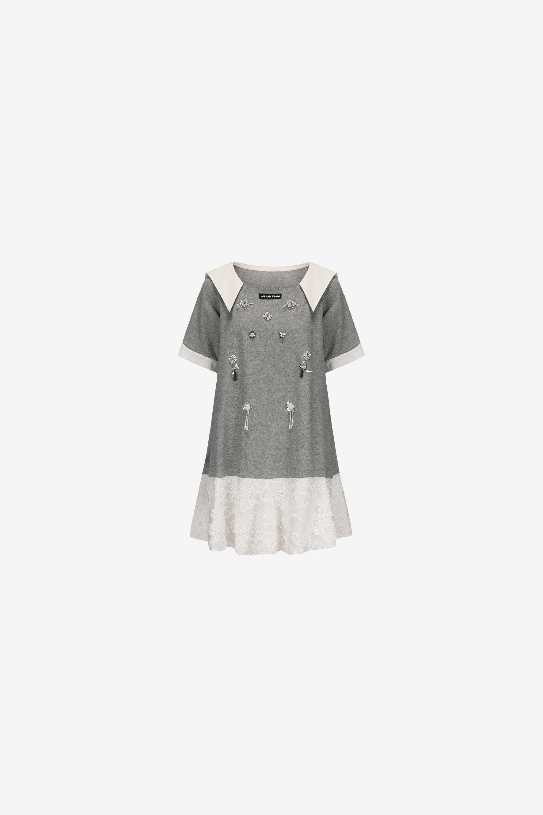 Square neck beaded cotton summer dress with lace hem – WEANCHEAM 