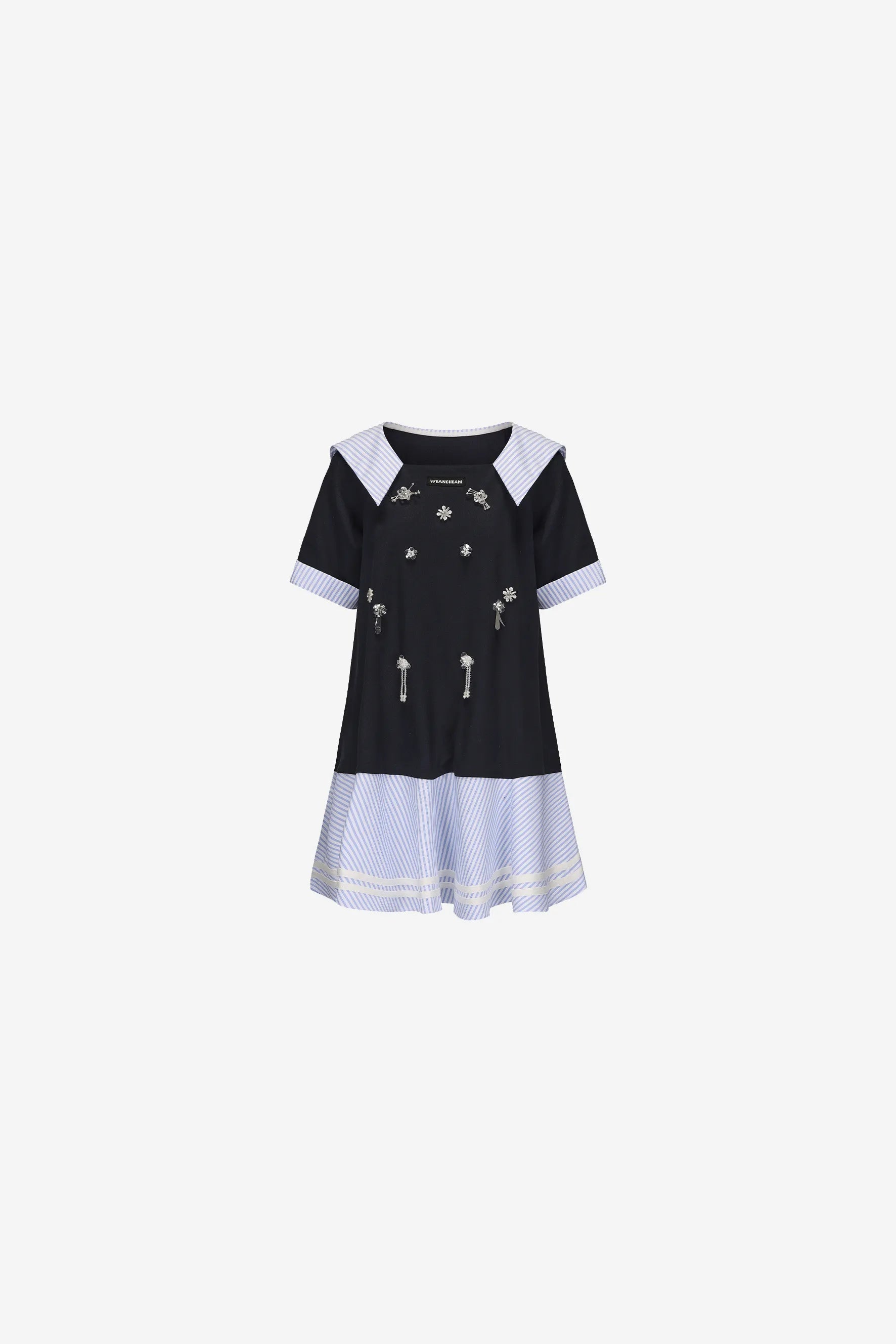 Square neck beaded cotton summer dress with lace hem – WEANCHEAM 