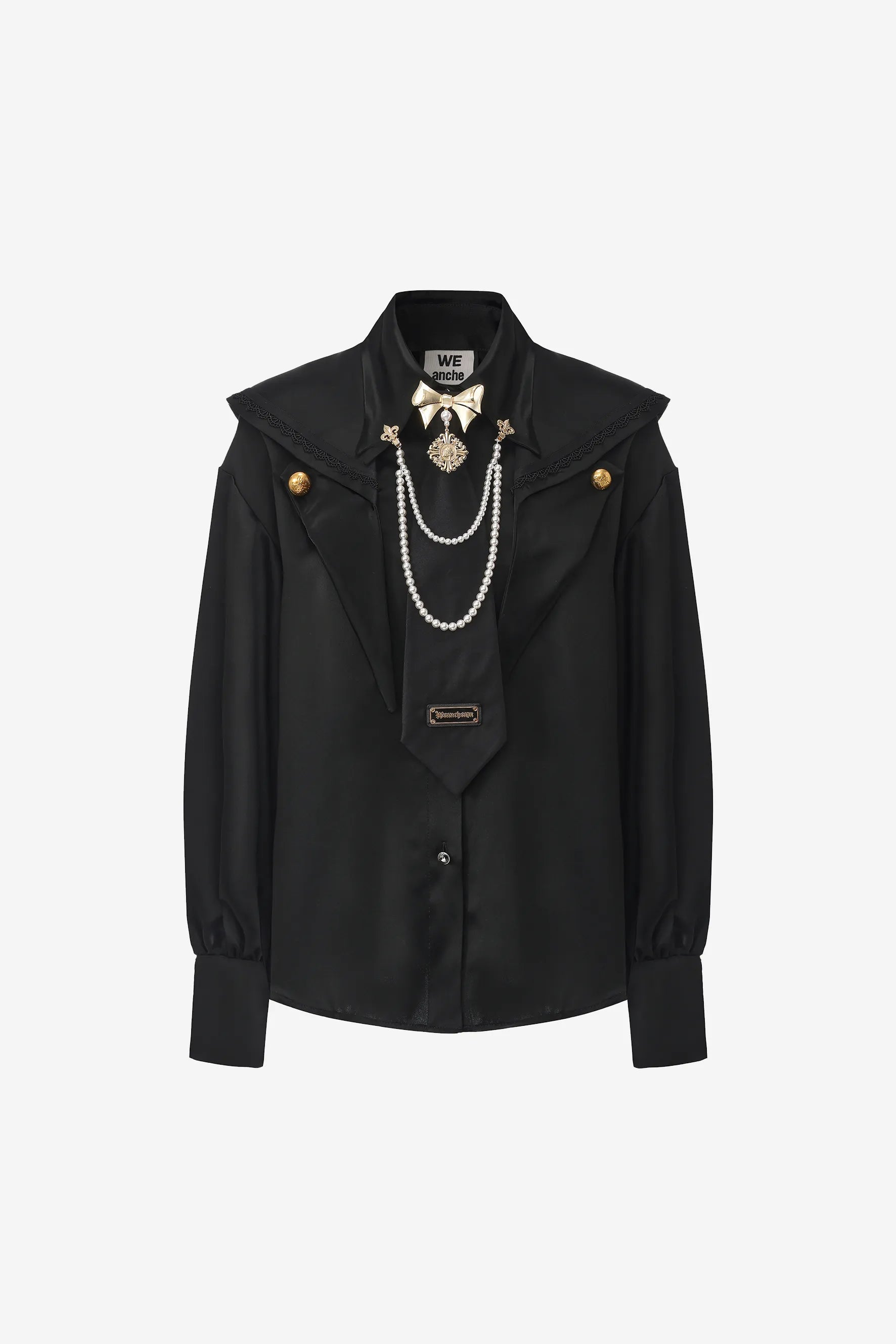 Classic 3-in-1 shirt 2.0 with navy collar, bow tie, and pearl chain – WEANCHEAM