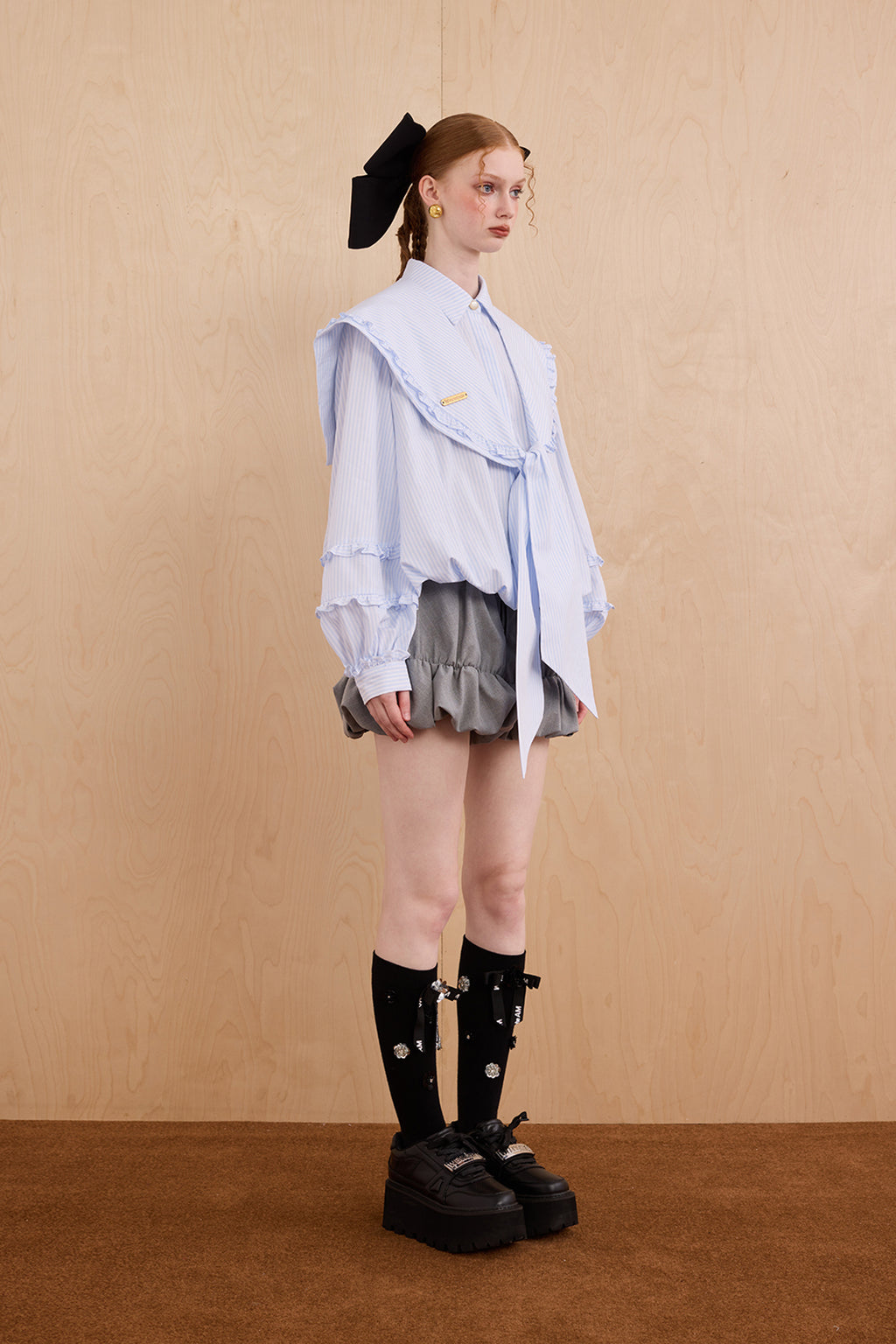 Detachable Navy Neck Bubble Shirt