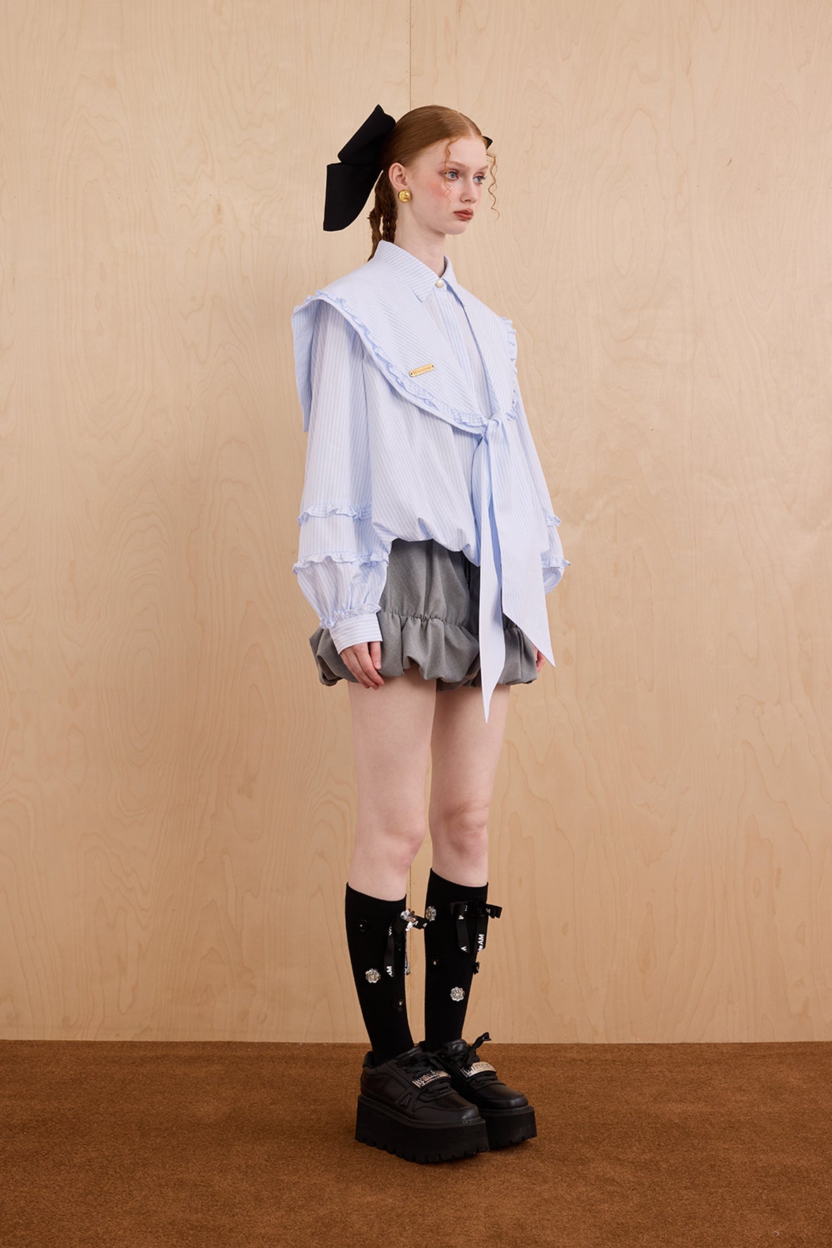 Detachable Navy Neck Bubble Shirt