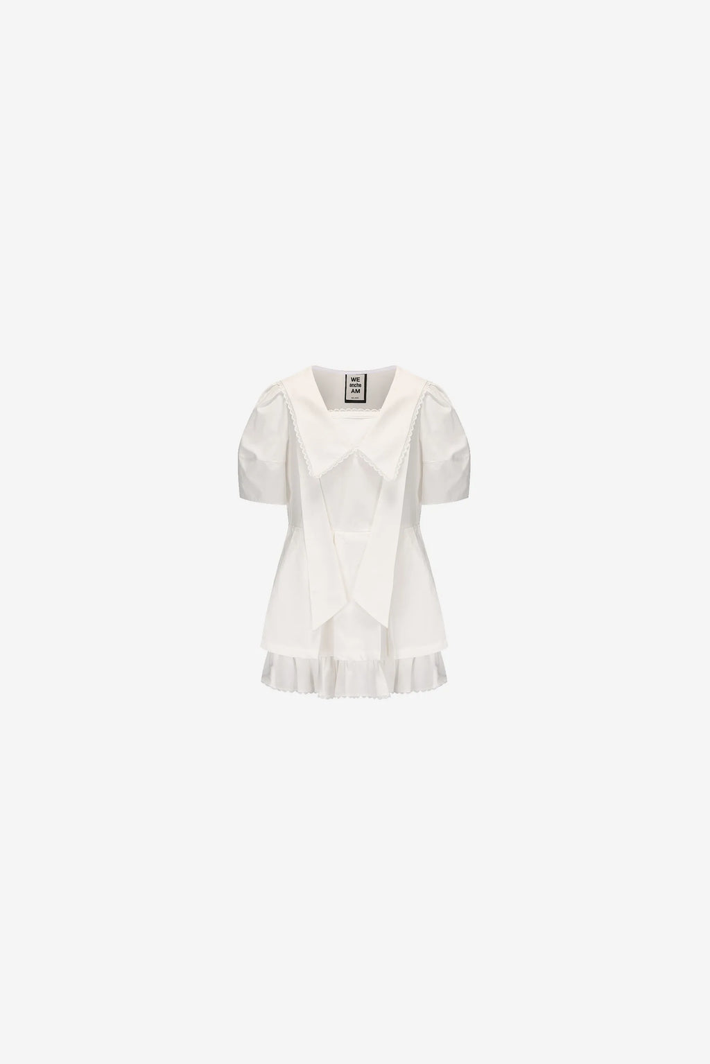 Navy collar doll dress with lace trim and puff sleeves – WEANCHEAM