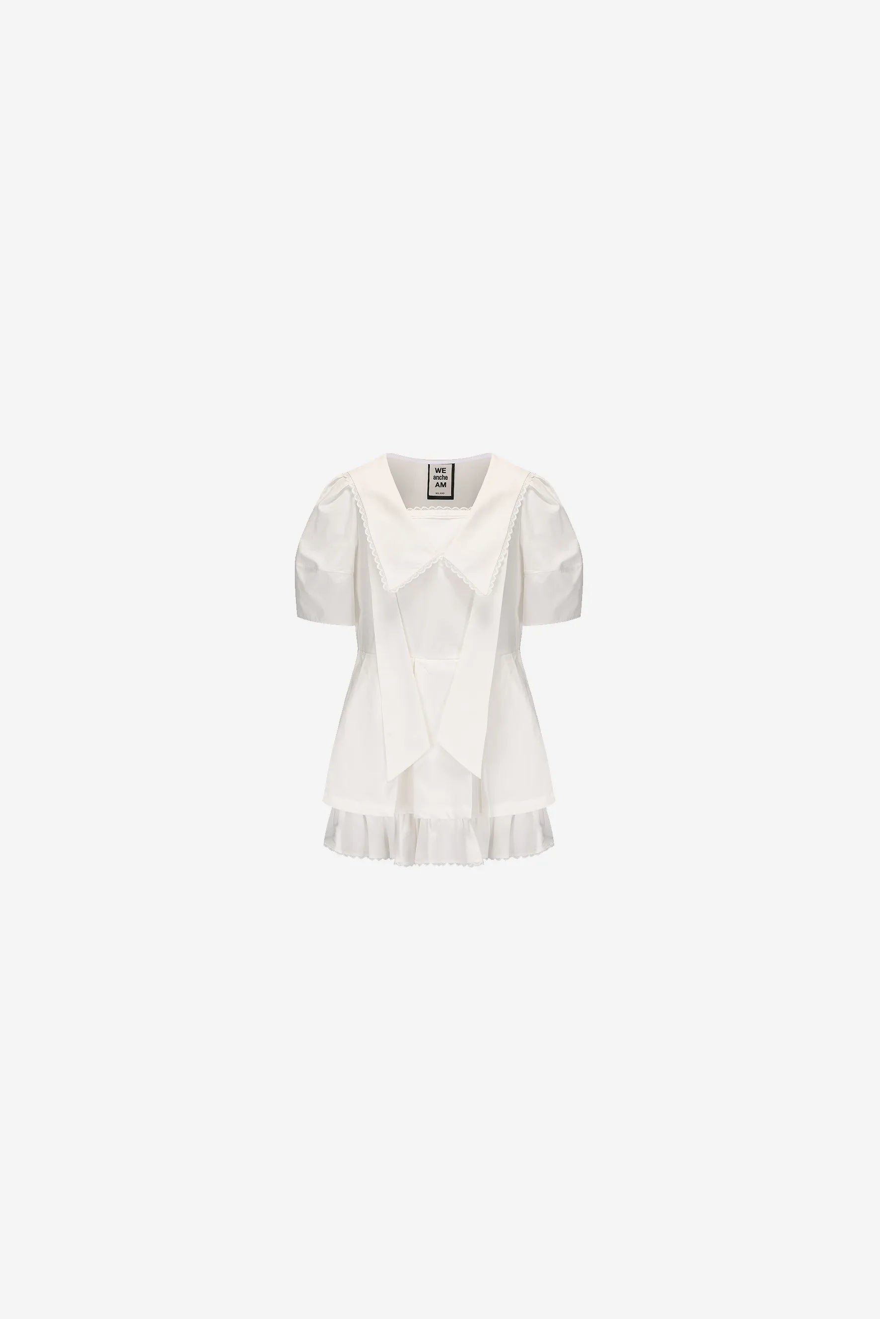 Navy collar doll dress with lace trim and puff sleeves – WEANCHEAM