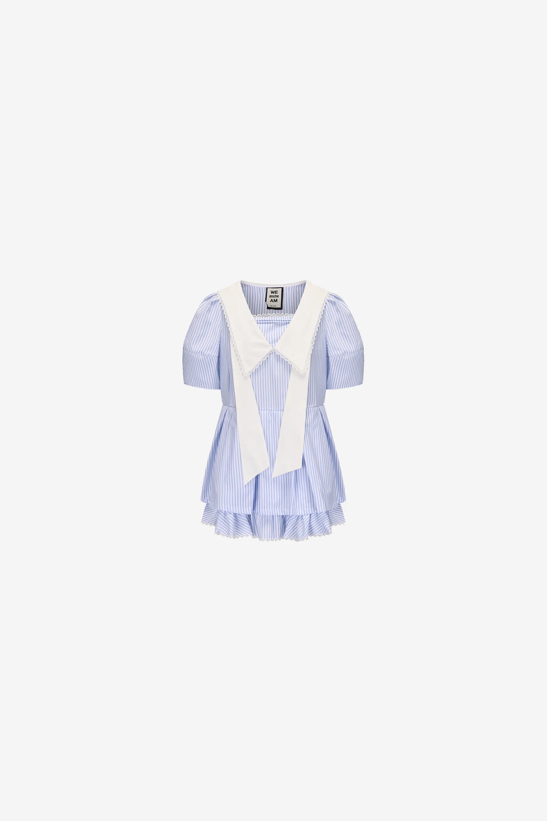 Navy collar doll dress with lace trim and puff sleeves – WEANCHEAM