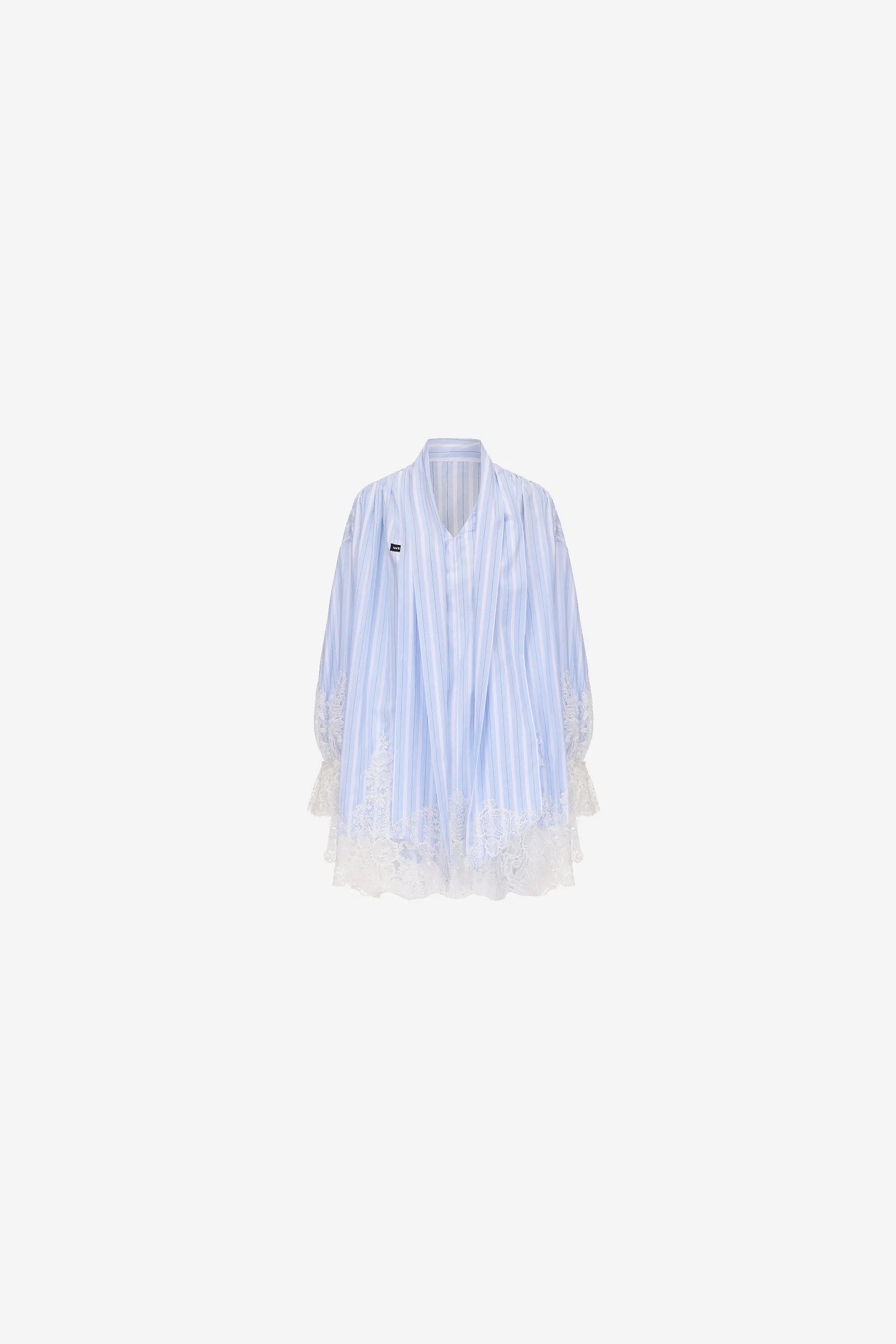 Blue striped cotton shirt with lace cuffs and hem – WEANCHEAM