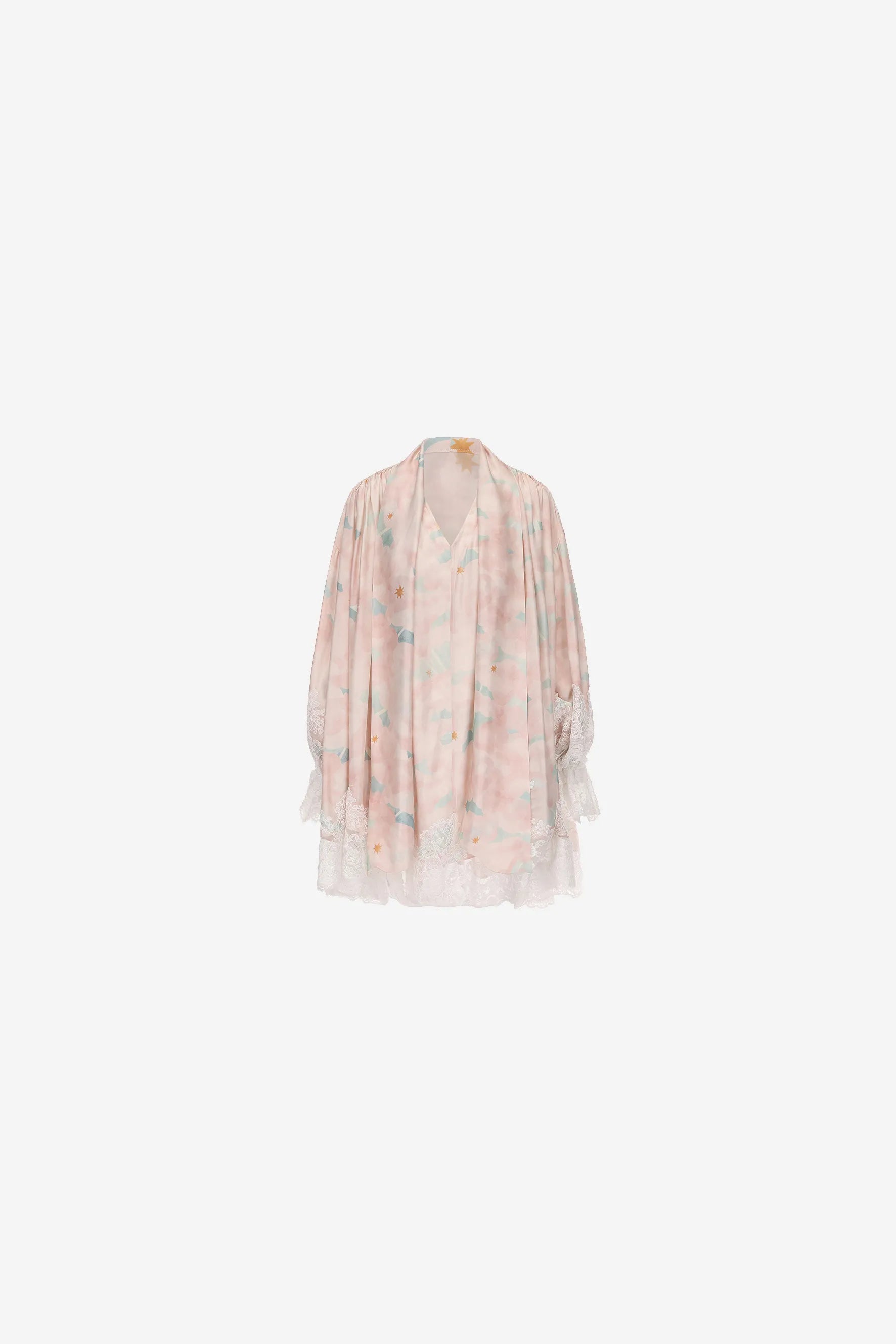 Pink floral cotton shirt with lace trim and soft ruffle hem – WEANCHEAM
