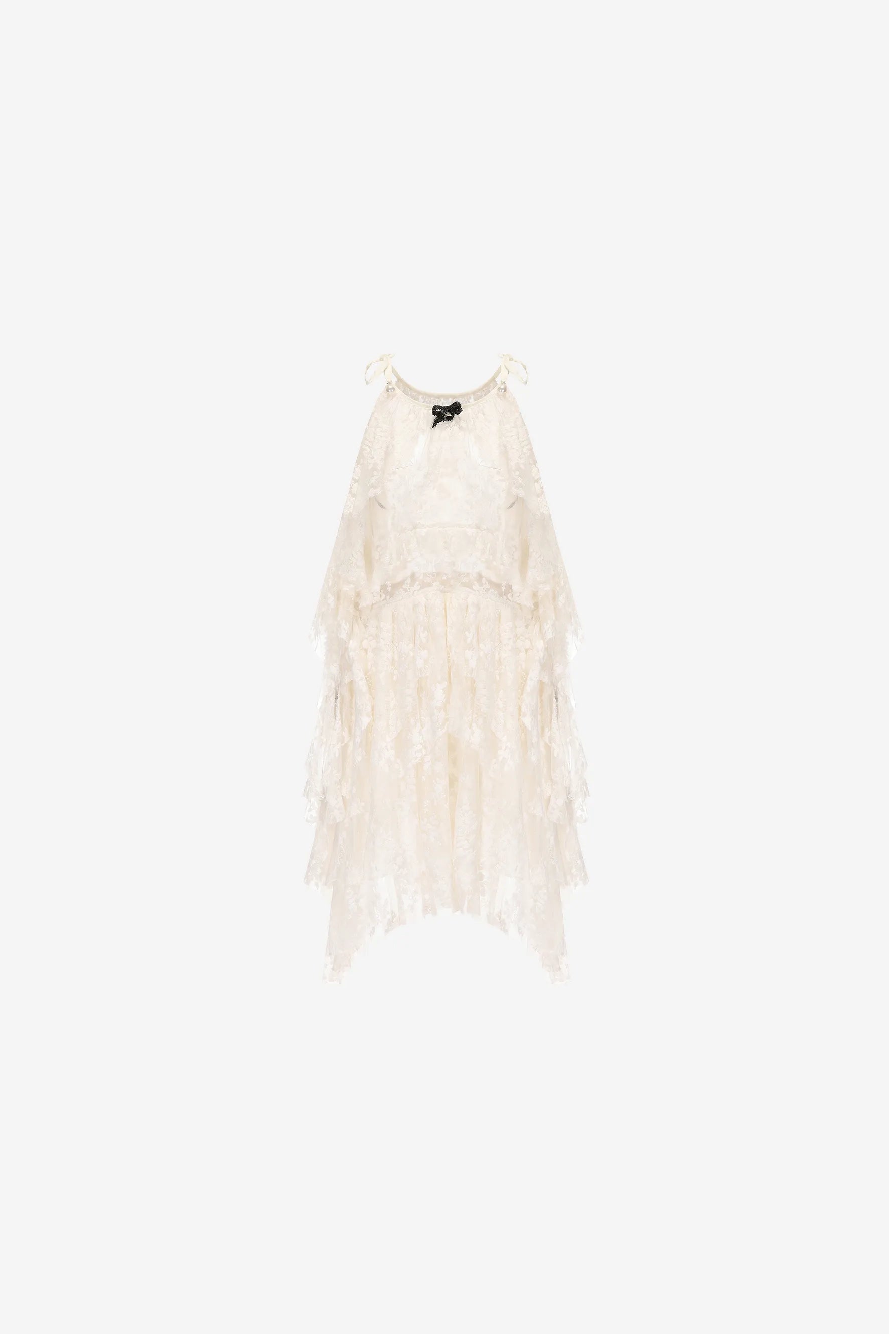 Strappy lace dress with beaded bow and asymmetric hem – WEANCHEAM