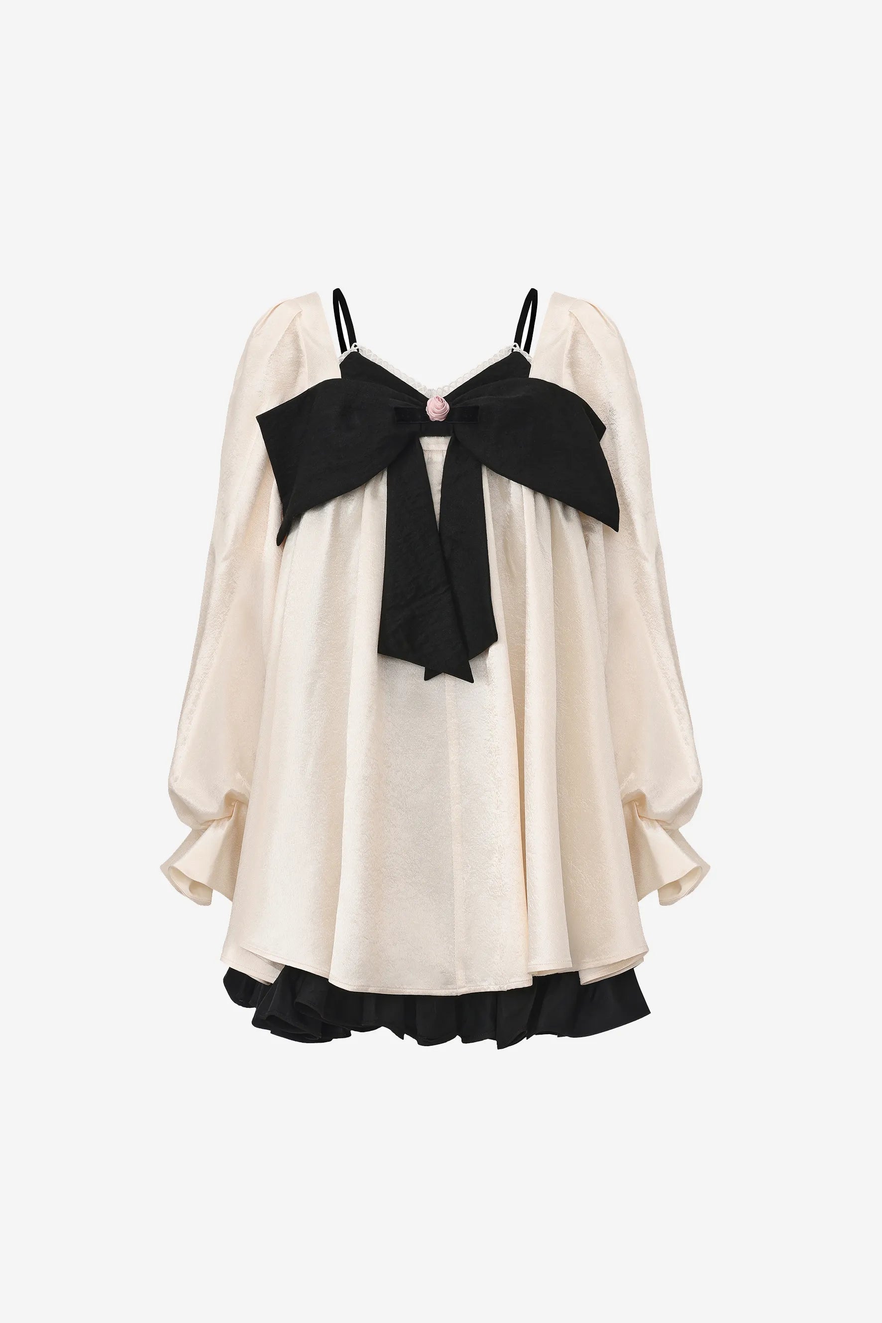 Large bow black-and-white two-piece layered dress – WEANCHEAM