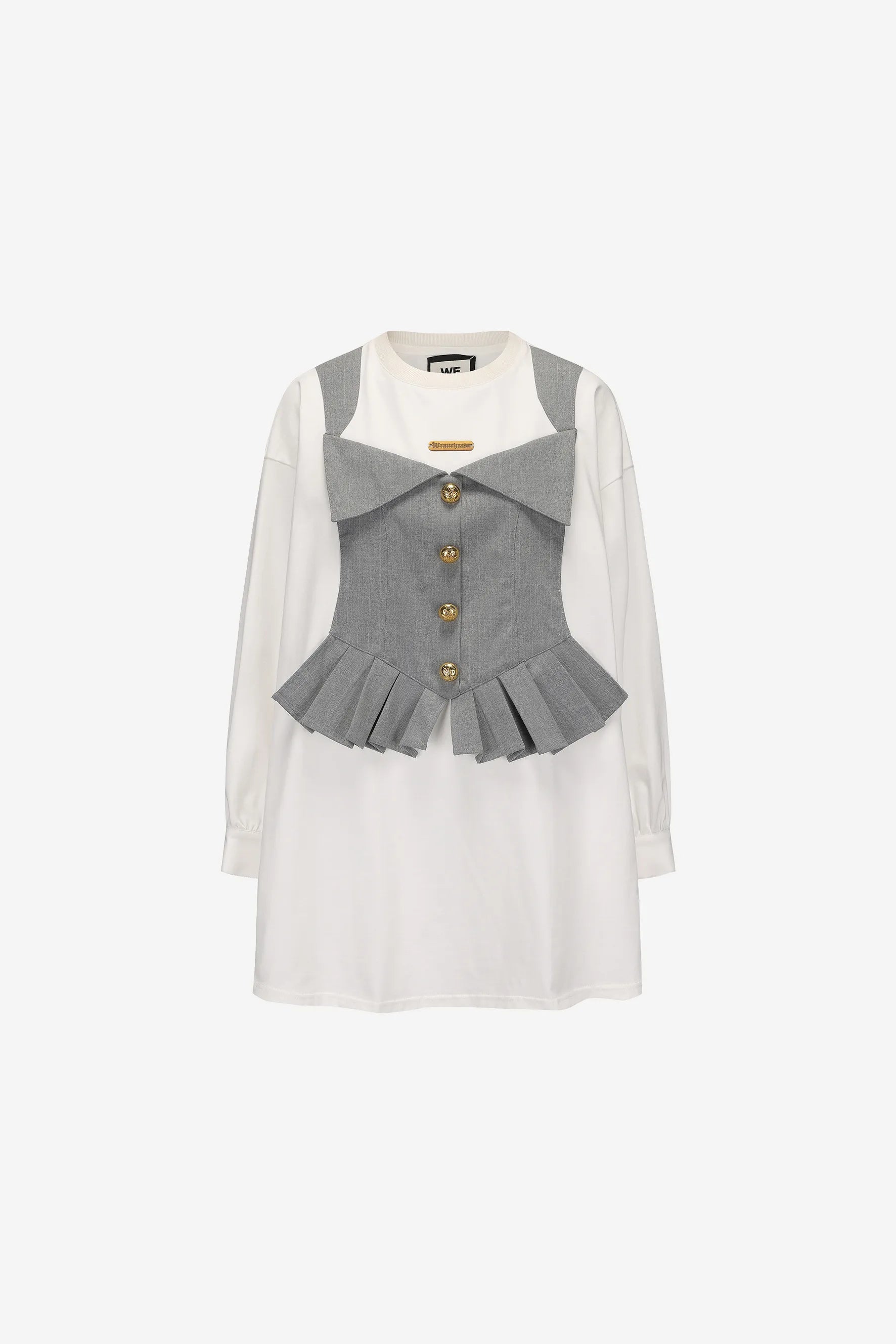 Faux two-piece long-sleeved top with patchwork skirt silhouette – WEANCHEAM