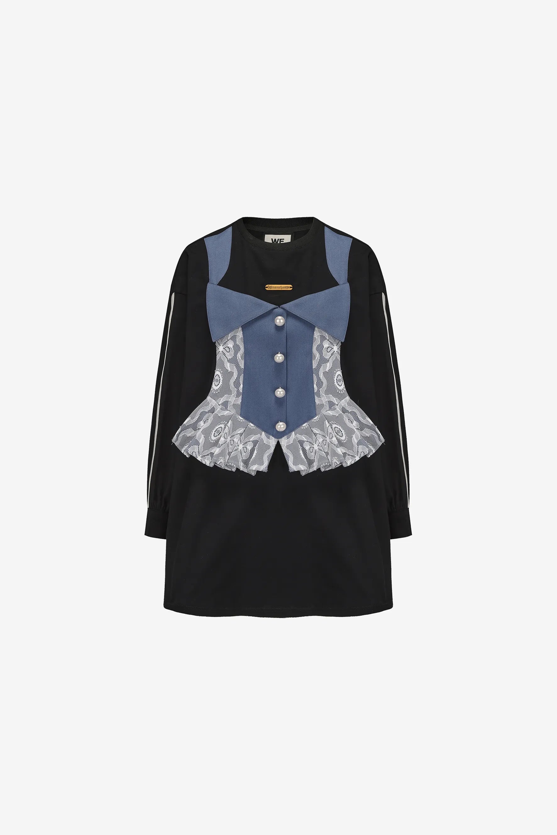 Faux two-piece long-sleeved top with patchwork skirt silhouette – WEANCHEAM
