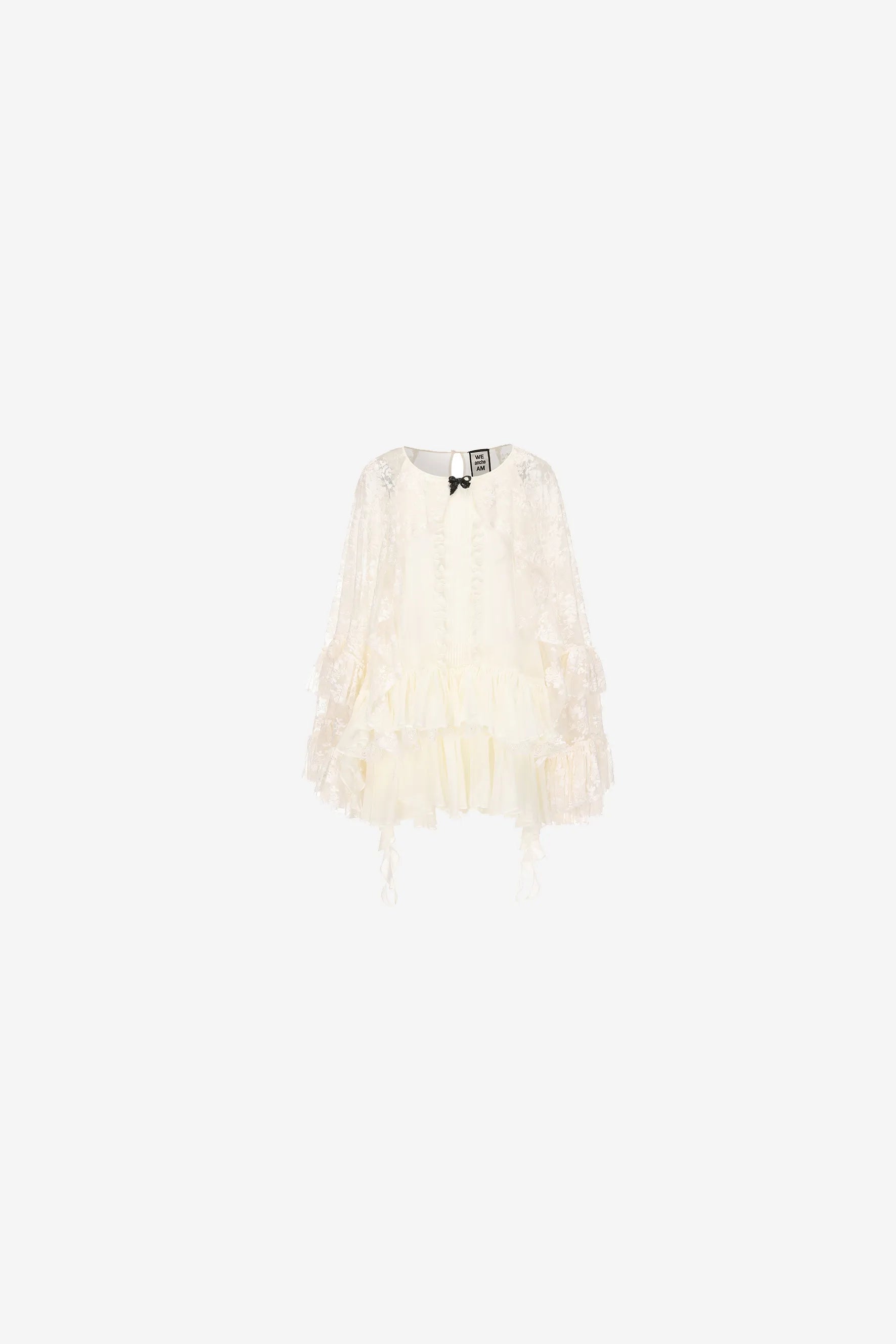 Ruffle hem multi-layered dress with beaded bow – WEANCHEAM